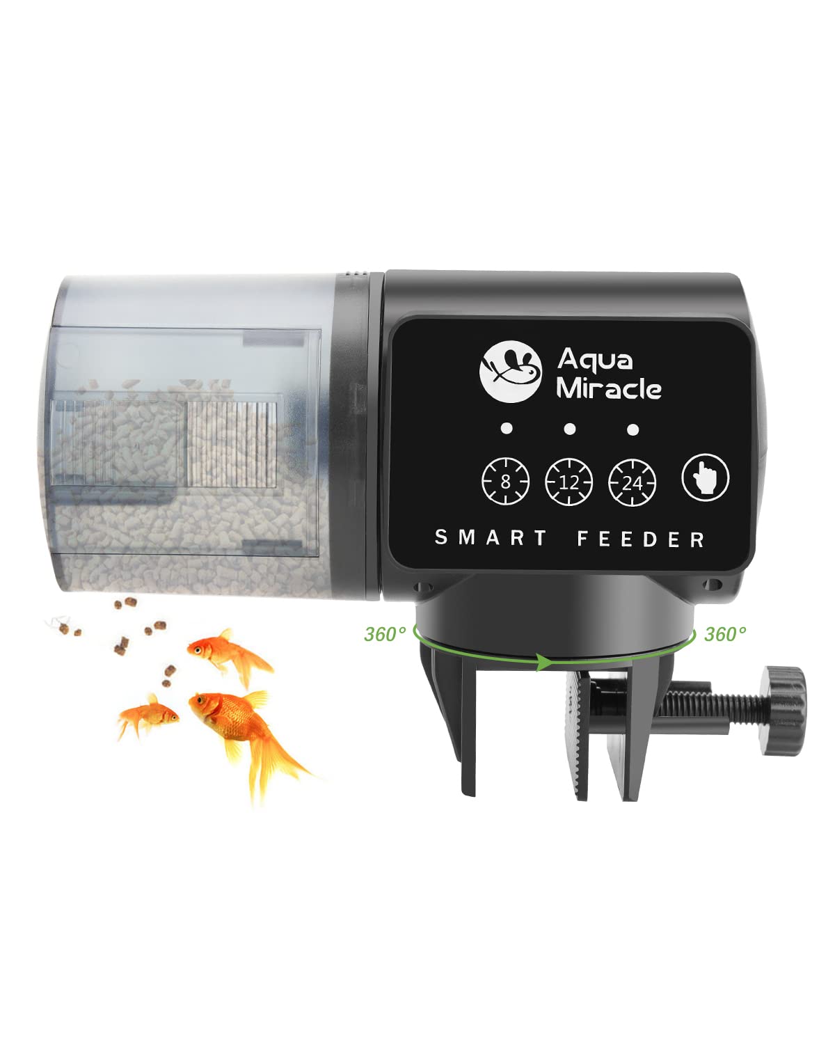 AquaMiracle Automatic Fish Feeder with Timer - Adjustable Food Dispenser for Aquarium Pellets, Granules & Flakes | Perfect Vacation & Weekend Fish Food Feeder for Freshwater & Saltwater Tanks