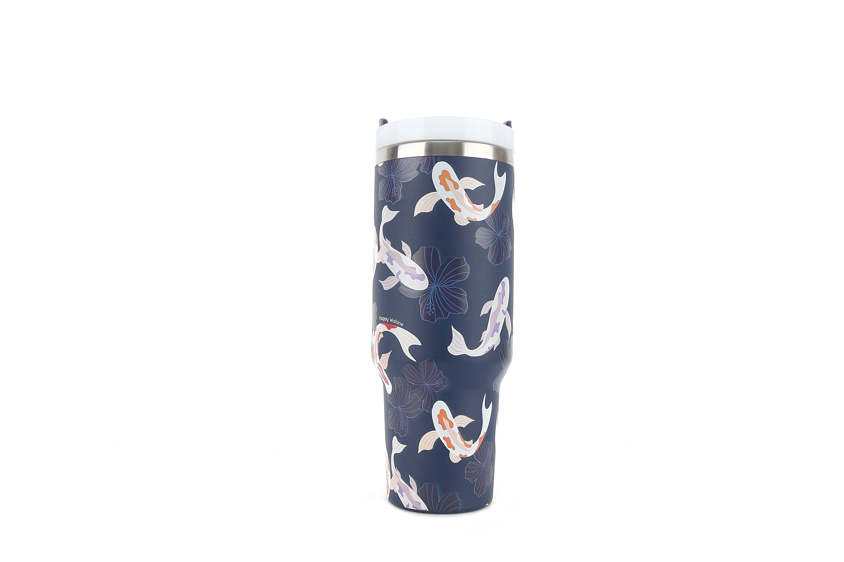 40oz Insulated Stainless Steel Tumbler with Lid & Straw - Koi Navy Double Wall Vacuum Cup for Hot & Cold Drinks - Perfect for Office, Gym, Travel and Outdoor Activities