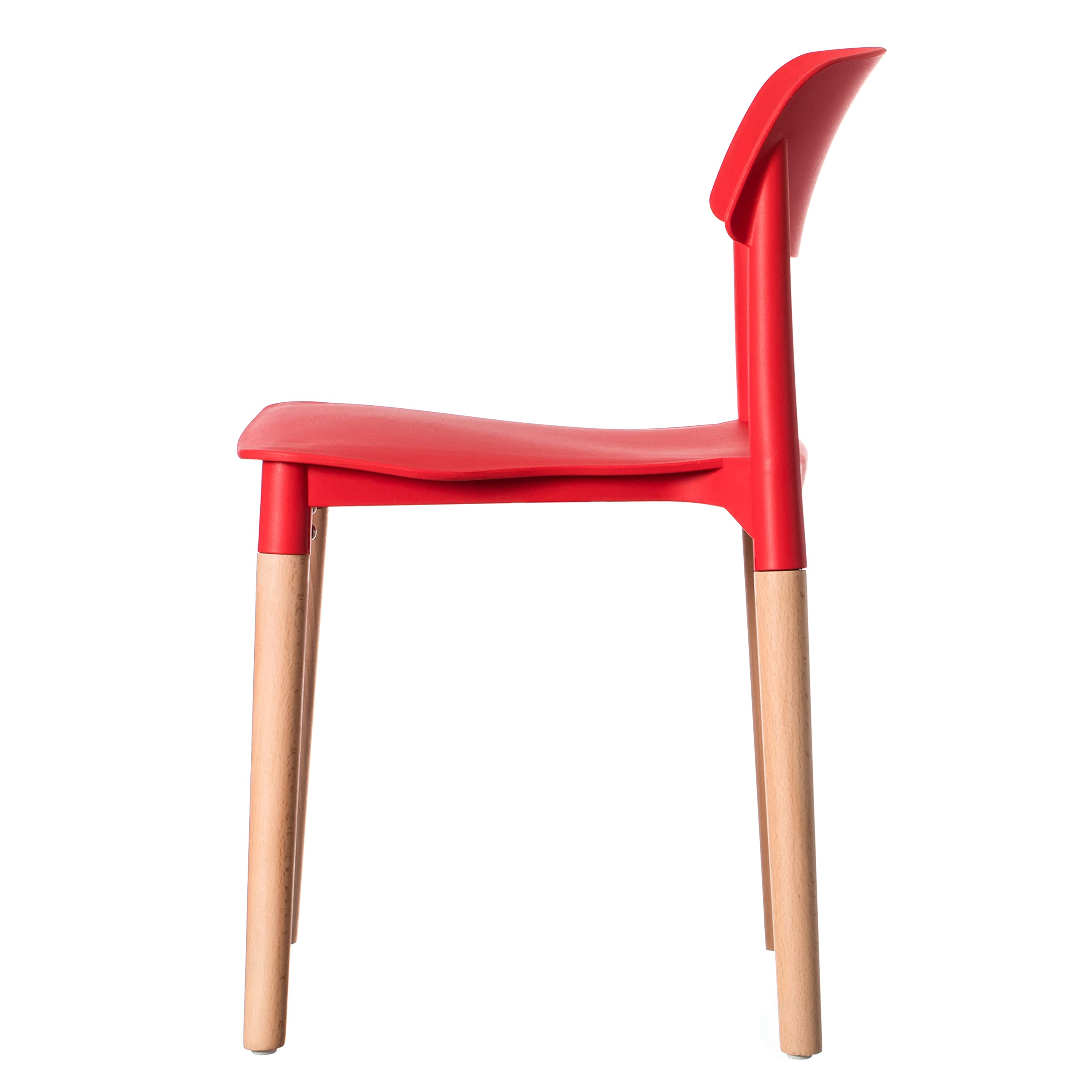 Fabulaxe Modern Plastic Dining Chairs with Beech Wood Legs - Set of 2 Red Contemporary Kitchen Chairs for Dining Room, Breakfast Nook & Outdoor Patio