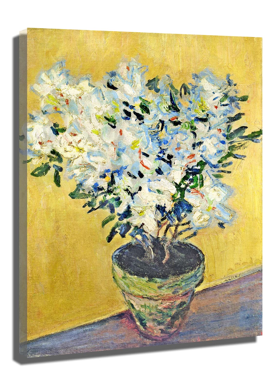 Claude Monet White Azaleas in a Pot Framed Canvas Wall Art - 24x33 Inch Ready to Hang Home Decor for Bedroom, Living Room & Kitchen - Vintage Floral Painting for Cozy Home Aesthetics