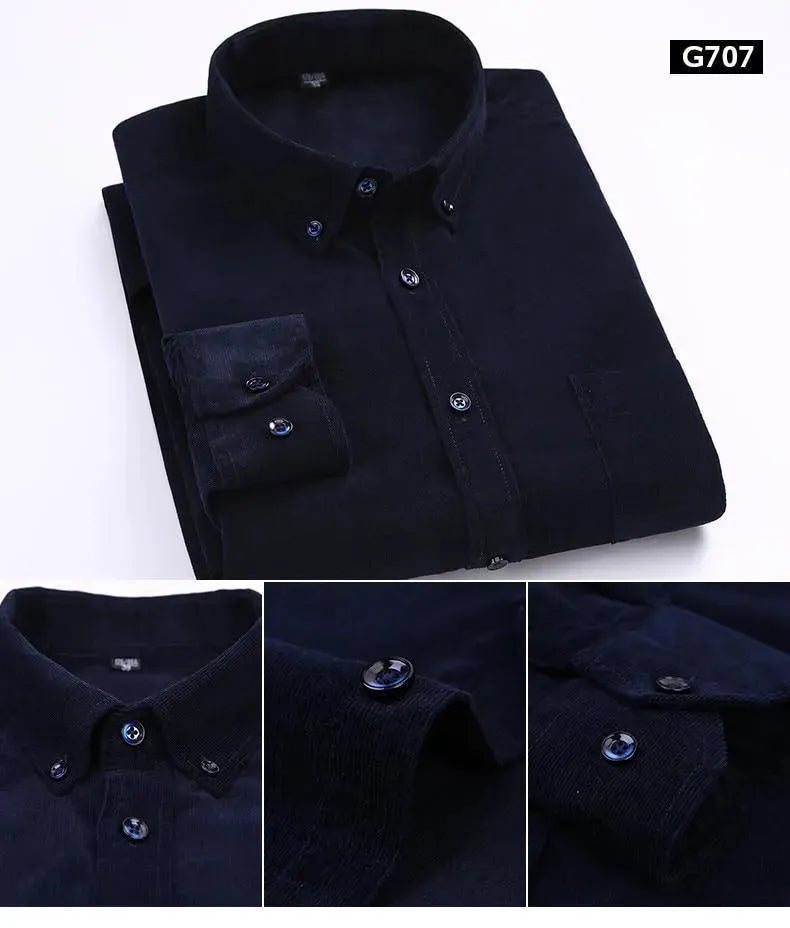 Warm Men's Corduroy Button-Down Shirt for Winter - Soft & Comfortable Casual Wear for Cold Weather Outdoors & Office