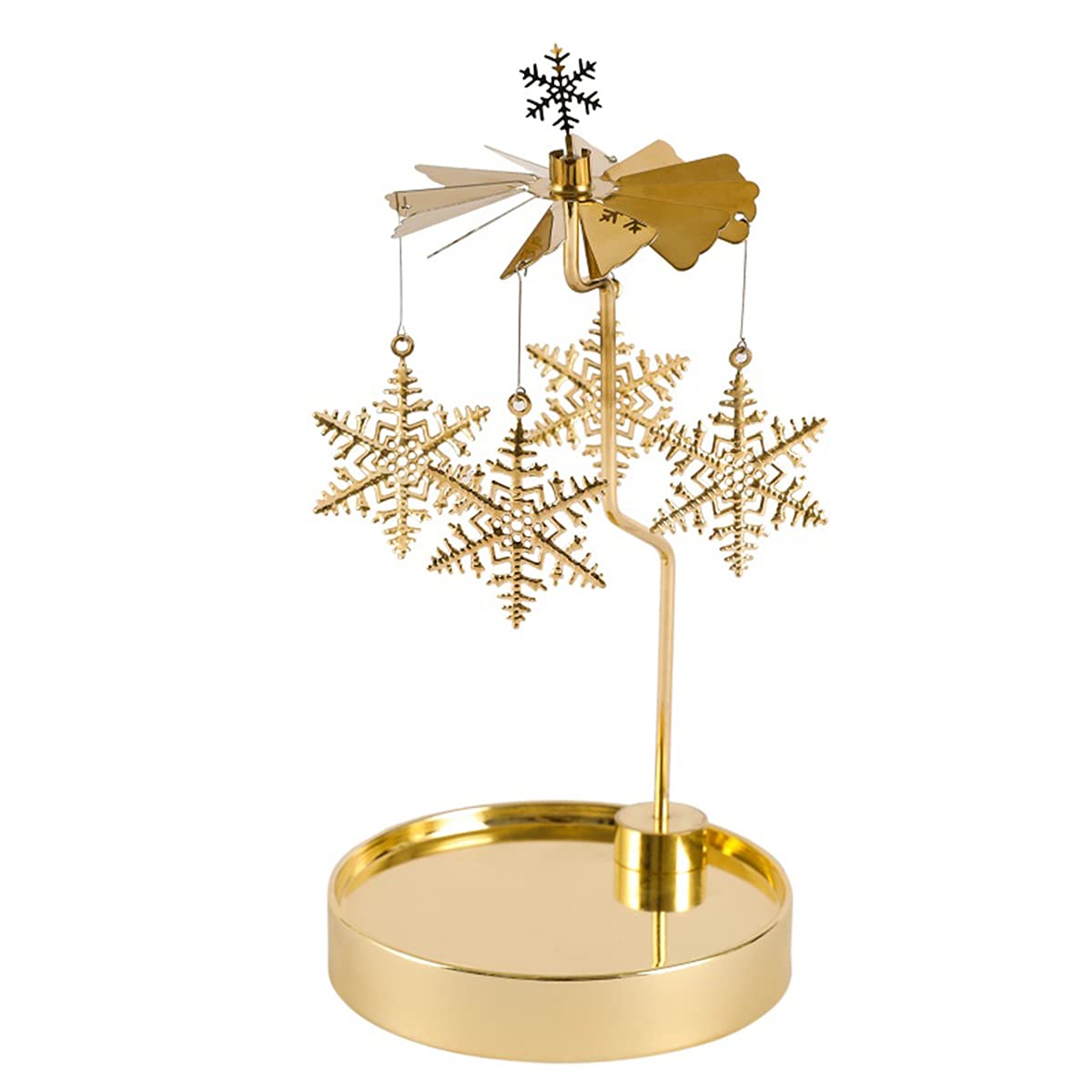 Rotating Candle Holder with Deer Design - Elegant Spinning Candlestick Set for Romantic Weddings, Christmas Decor, Fireplace & Table Centerpiece - Perfect Holiday Gift for Candle Lovers (Snowflake Theme) - Creates Cozy Ambiance for Dinner Parties, Relaxing Baths & Winter Evenings