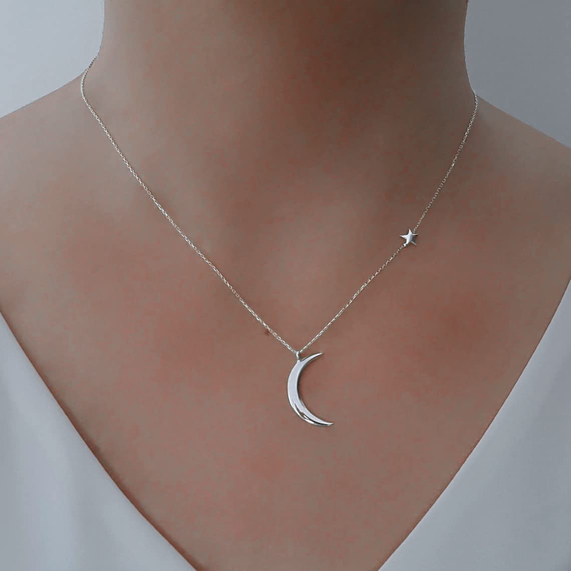 Tasiso 14K Gold Moon and Star Pendant Necklace for Women - Dainty Crescent Moon & Tiny Star Charm Minimalist Jewelry - Perfect for Everyday Wear, Date Nights & Gift Giving