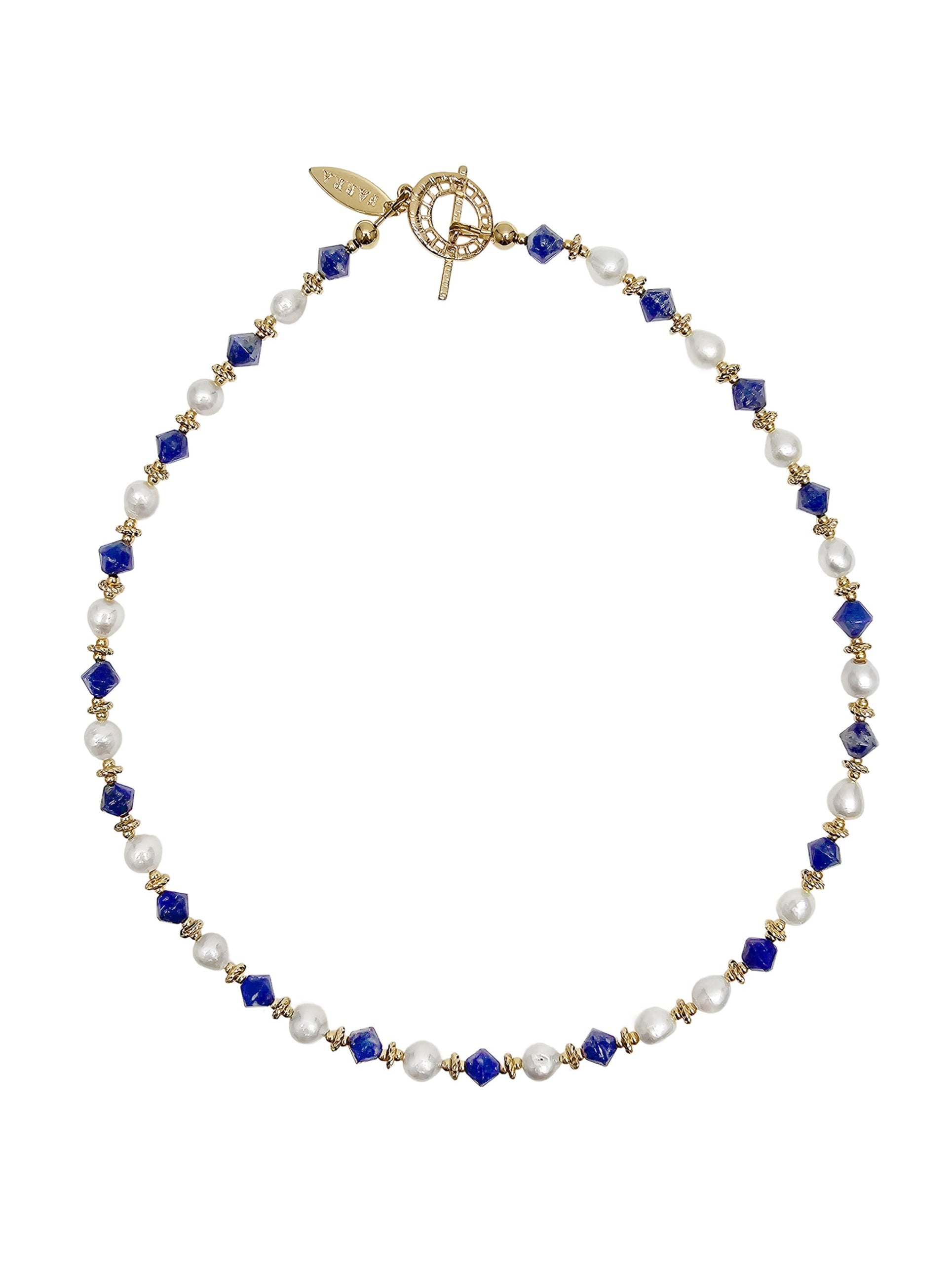 Blue Lapis and Freshwater Pearl Choker Necklace PB012 - Elegant Statement Jewelry for Women, Perfect for Weddings, Parties & Special Occasions
