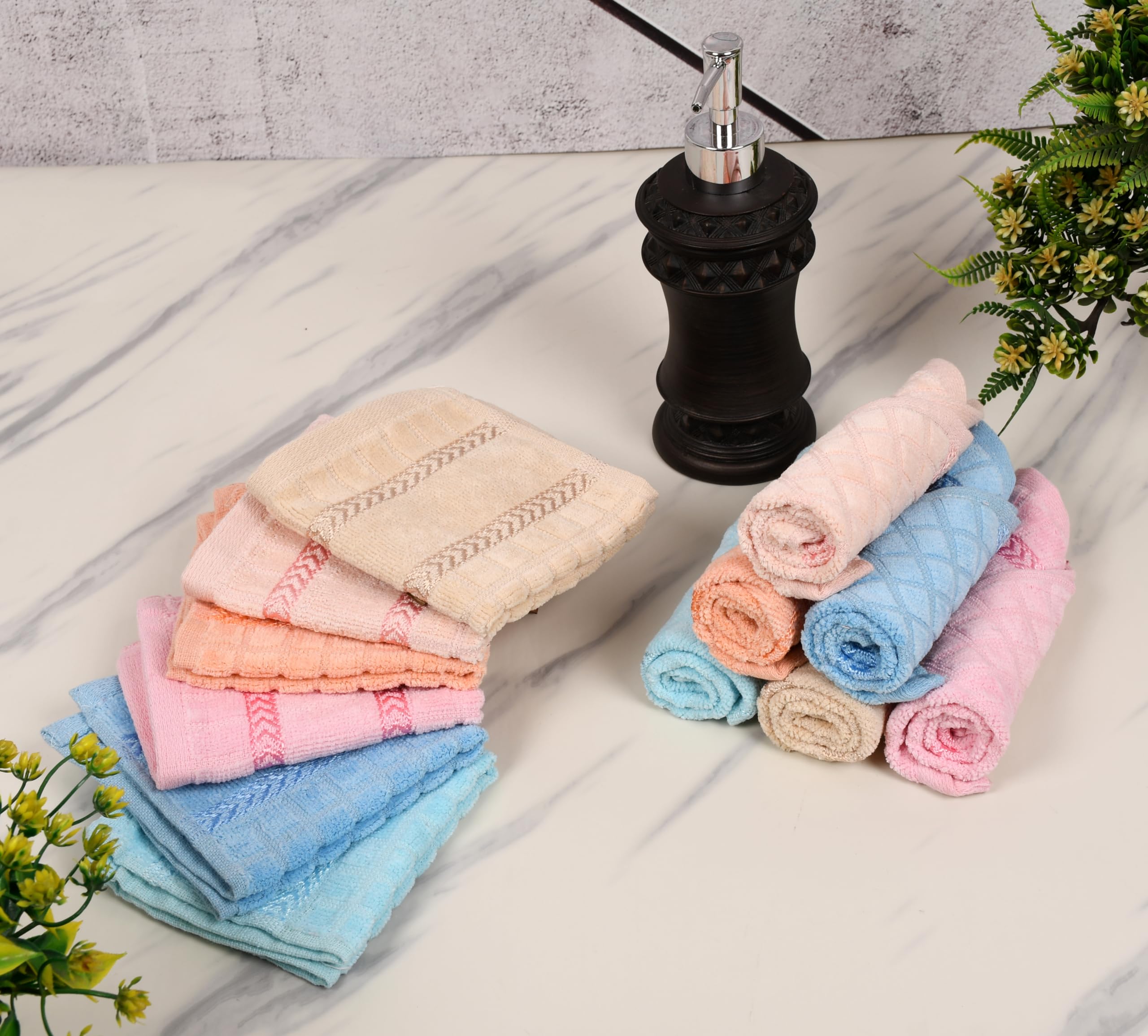 GRGRASP Velvet & Cotton Quick-Dry Facial Towel Set - 12 Pack (10x10 Inches) - Perfect for Skincare, Gym, Travel, and Daily Use