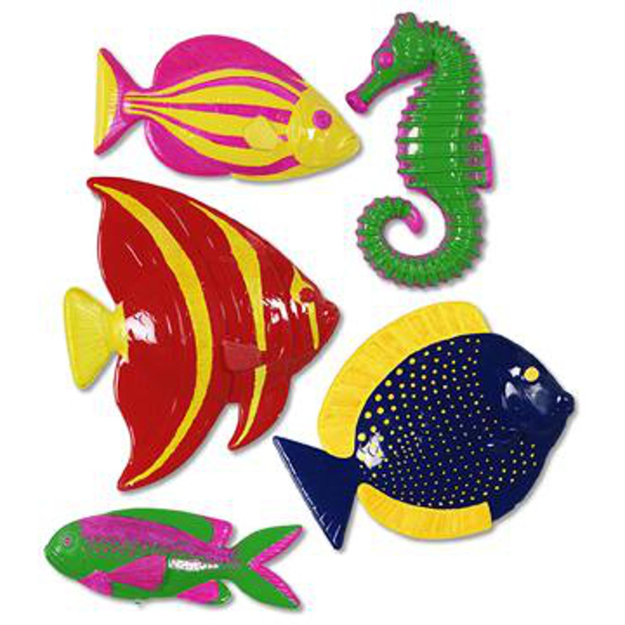 Vibrant Plastic Tropical Fish Toys Set of 5 - Realistic Underwater Decor for Kids Bath Time, Aquarium Ornaments & Party Favors