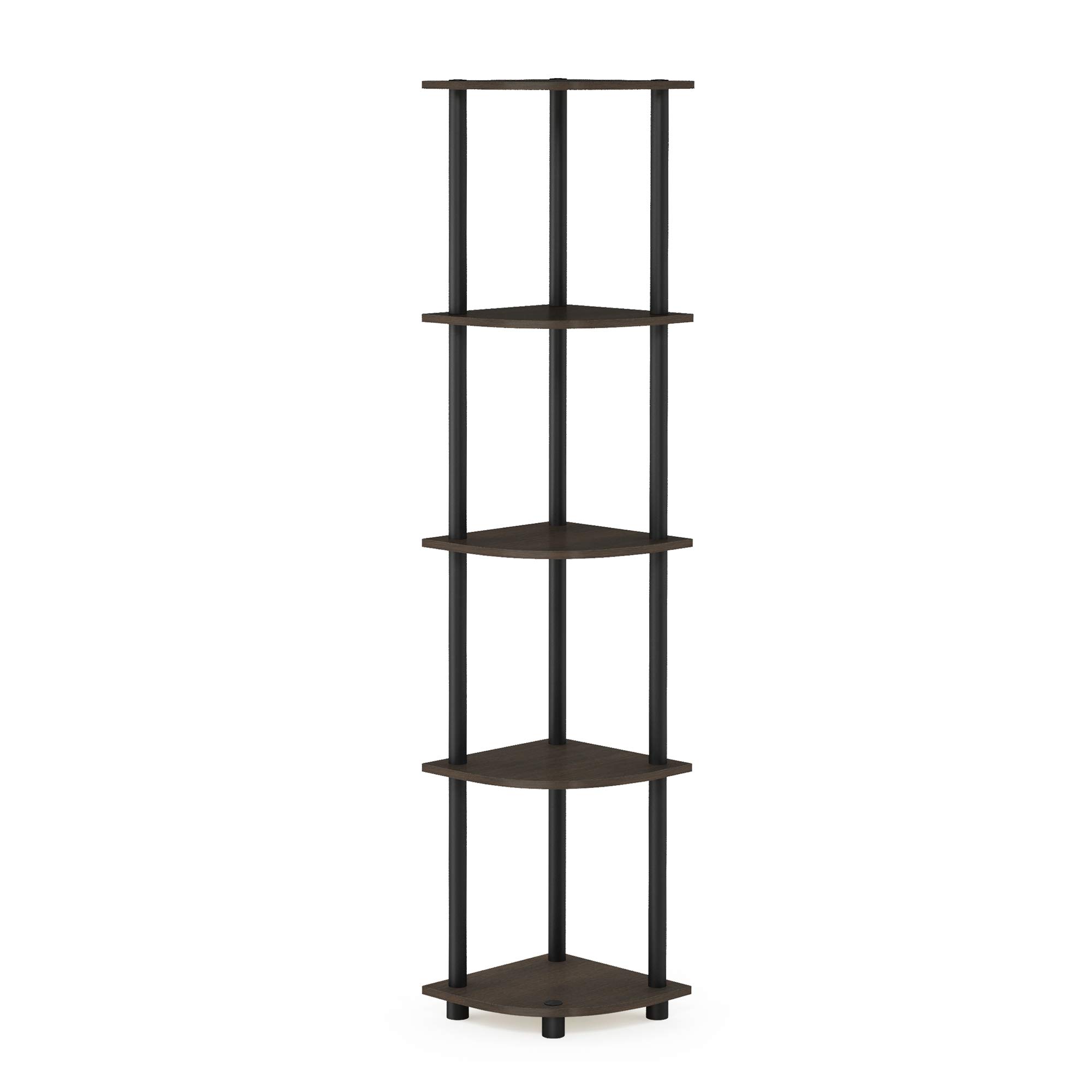 Furinno Turn-N-Tube 5-Tier Corner Display Rack - Multipurpose Shelving Unit for Home & Office Storage - Space-Saving Organizer for Books, Toys, Decor - 1-Pack in Dark Brown Grain/Black - Perfect for Living Room, Bedroom, or Garage Organization