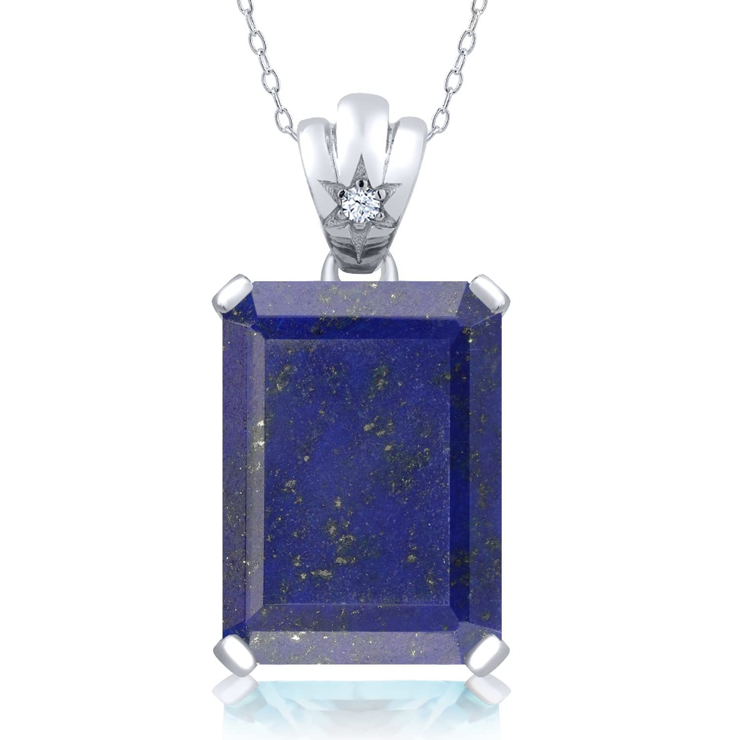 Gem Stone King 925 Sterling Silver Emerald Cut Birthstone Pendant Necklace - 18X13MM Center Stone with 1.8MM Round Accents | Elegant Jewelry Gift for Women, Mom, Wife | 18 Inch Chain Included | Perfect for Birthdays, Anniversaries & Special Occasions