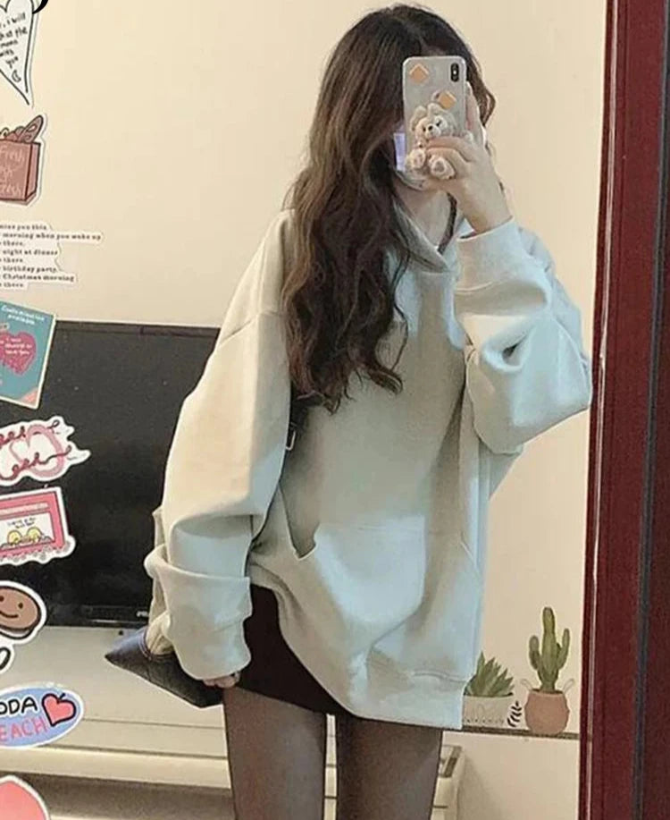 Stylish Apricot Printed Hoodie for Women - Loose Fit Casual Pullover with Hood - Pure Color Fashion Hooded Sweatshirt - Perfect for Office, Autumn Outfits & Everyday Wear