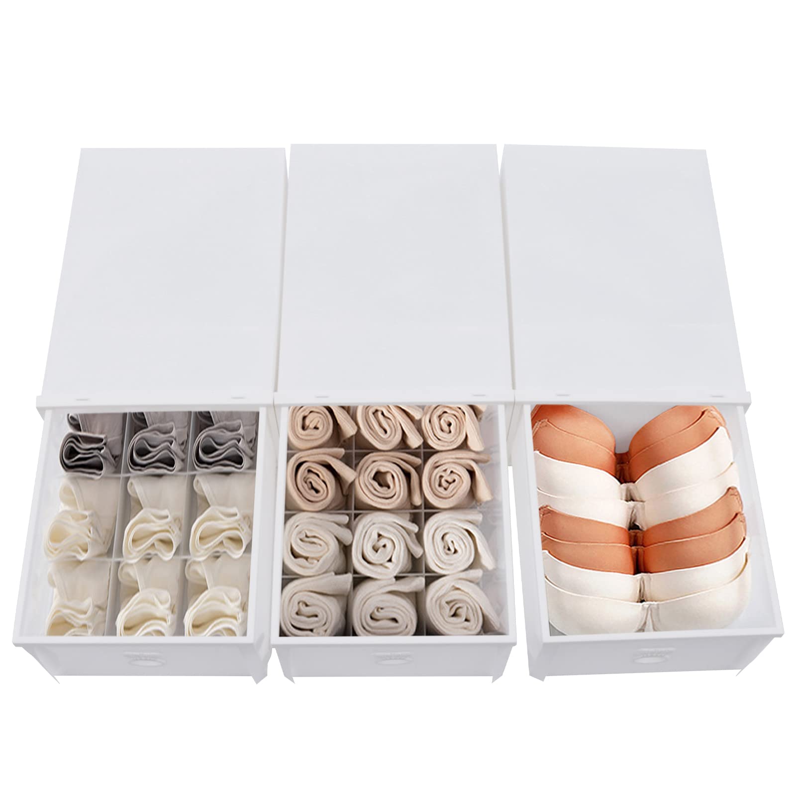 Foldable 3-Piece Underwear Organizer for Drawers - Storage Divider for Bras, Lingerie & Socks | Perfect for Bedroom Dressers, Closet Organization & Travel Packing