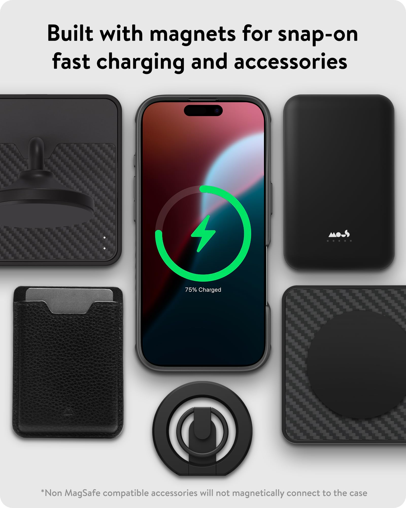 Mous iPhone 16 Pro Max Case with MagSafe - Limitless 6.0 Shockproof Protective Cover - Black Leather - Slim Fit & Wireless Charging Compatible - Perfect for Outdoor Activities & Daily Protection