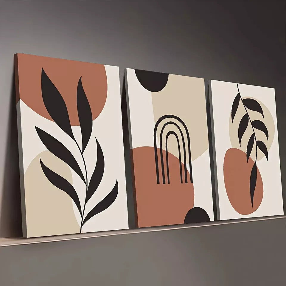 3-Piece Bohemian Modern Abstract Leaf Wall Art Set - Black Framed Canvas Prints 50x70cm (20x28in) - High Quality Australian Made Ready to Hang Wall Decor for Living Room, Bedroom & Office