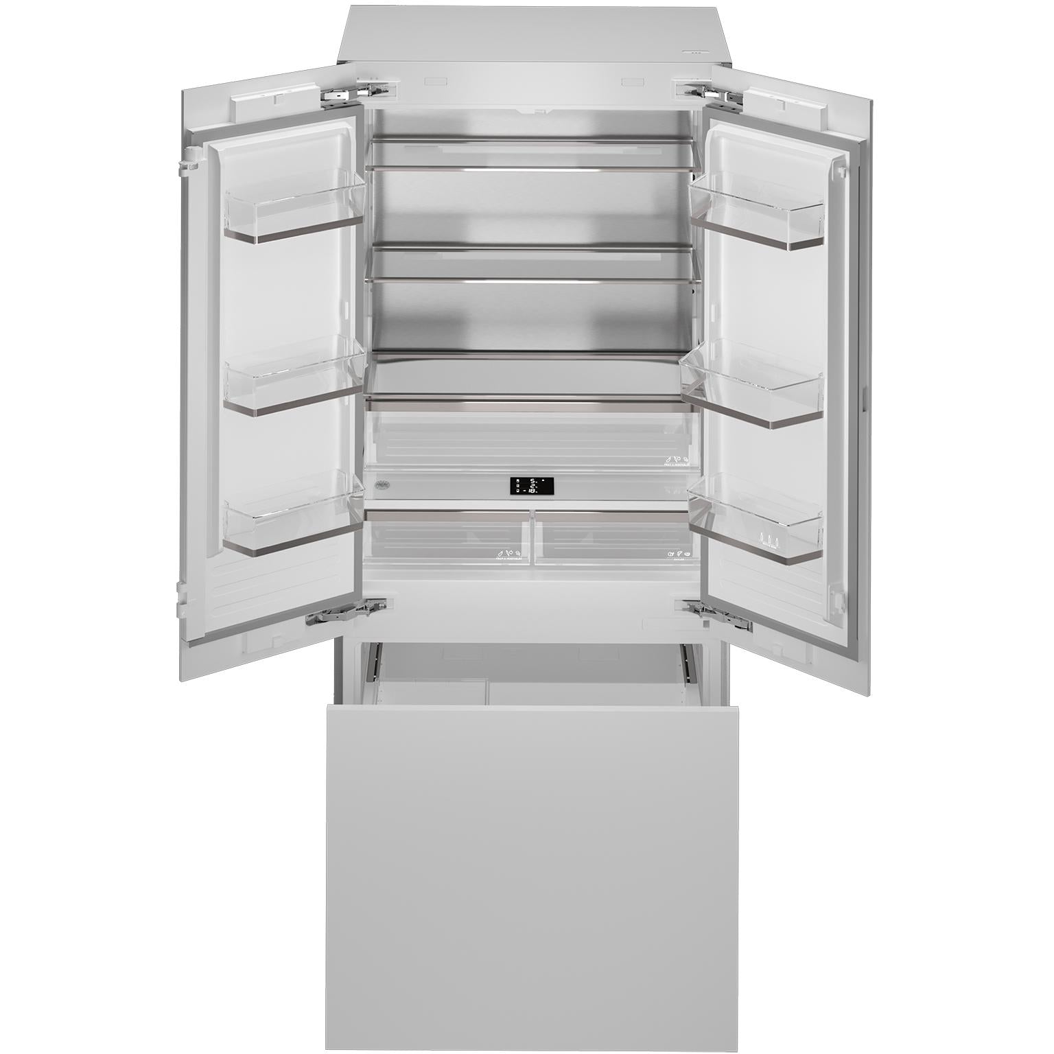 Bertazzoni 36 Inch Built-In French Door Refrigerator with Ice Maker & Internal Water Dispenser - Stainless Steel REF36FDBZPNV/24 - Perfect for Modern Kitchens & Open-Concept Homes