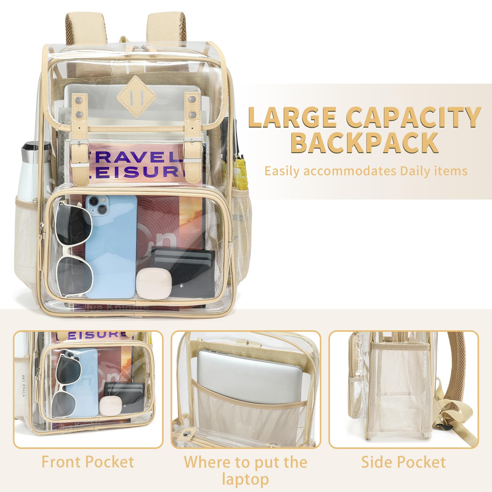 Clear PVC Backpack for Women - Large Capacity, Durable for College & Travel