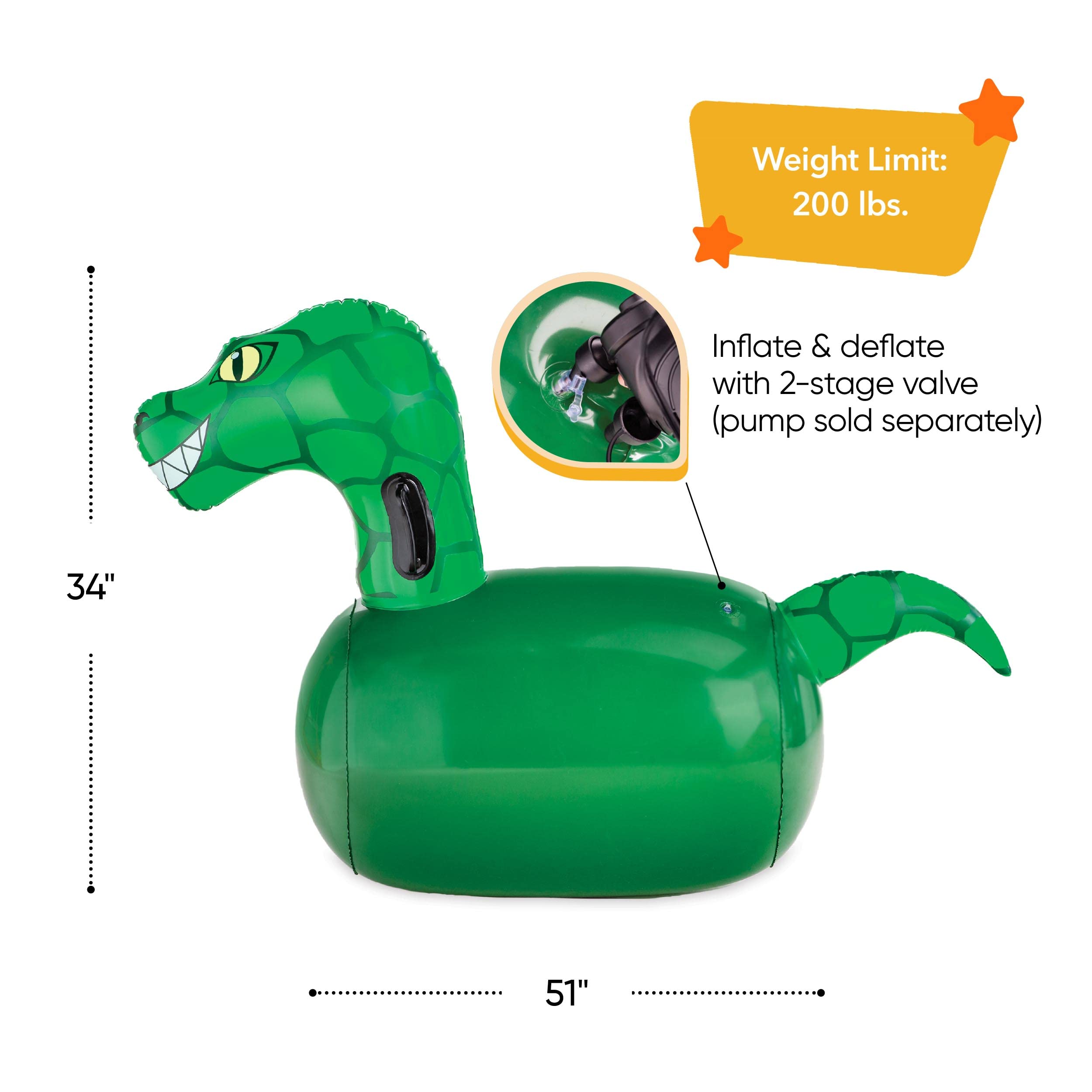 **Hearthsong Hop N Go Inflatable Dinosaur Ride-On Bouncer for Kids Ages 5+ - Outdoor Jumping Toy, Dino Hopper for Backyard Play, Birthday Parties & Active Playtime**