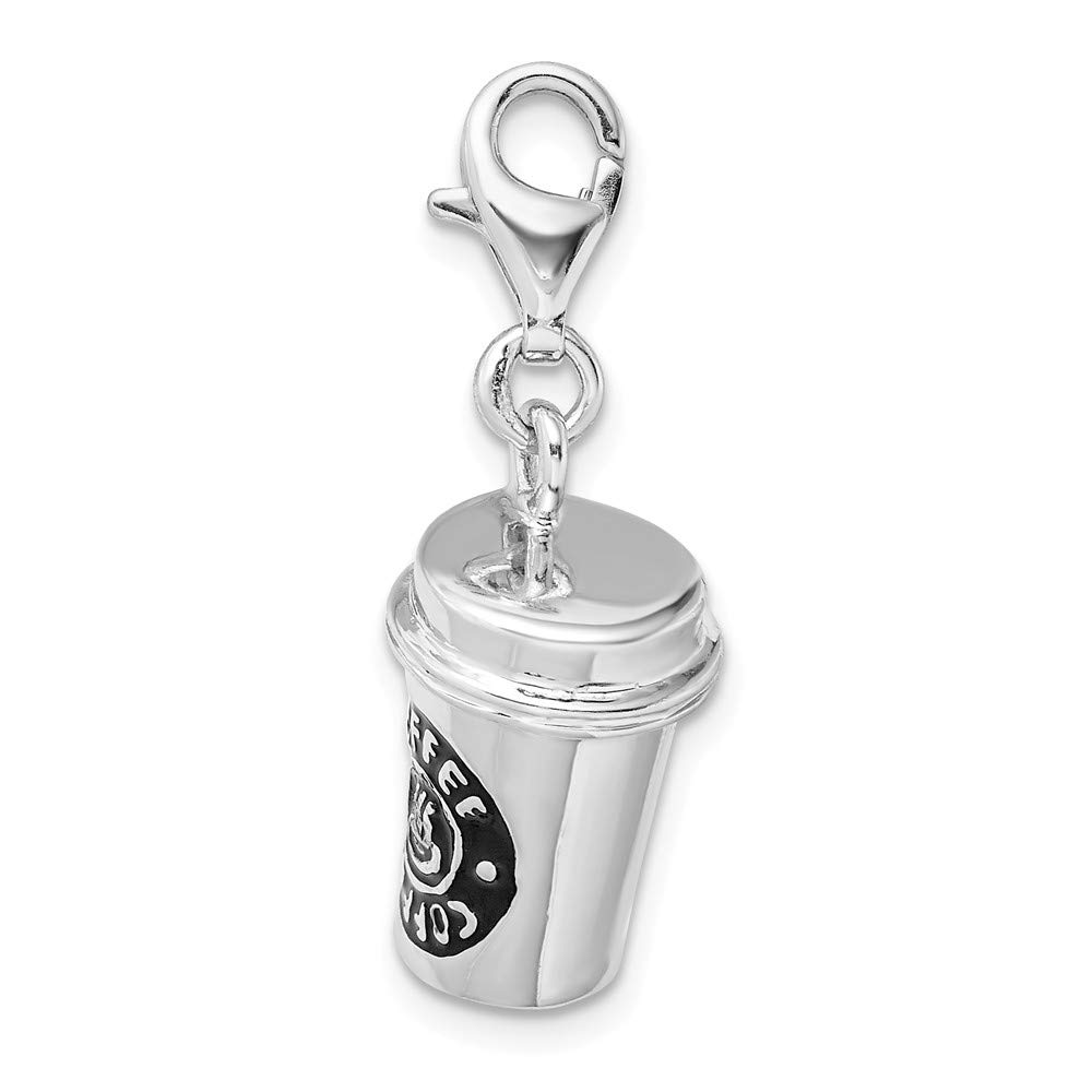 925 Sterling Silver 3D Enameled Coffee Cup Charm Pendant with Lobster Clasp - Perfect for Bracelets, Necklaces & Keychains - Great Gift for Coffee Lovers & Jewelry Enthusiasts
