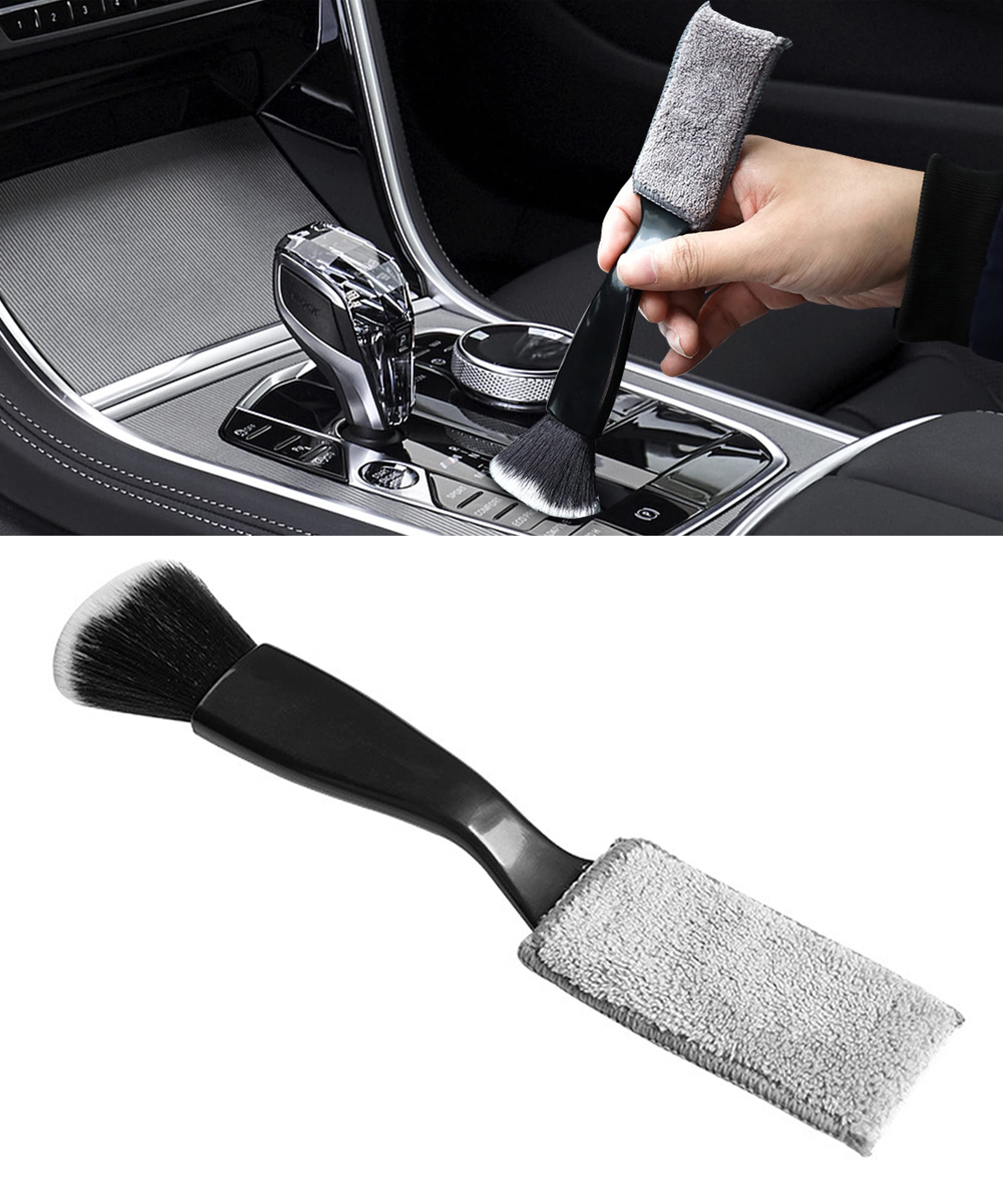 2-in-1 Car Duster Brush - Dual Head Auto Interior Detailing Tool for Car Cleaning (Black)