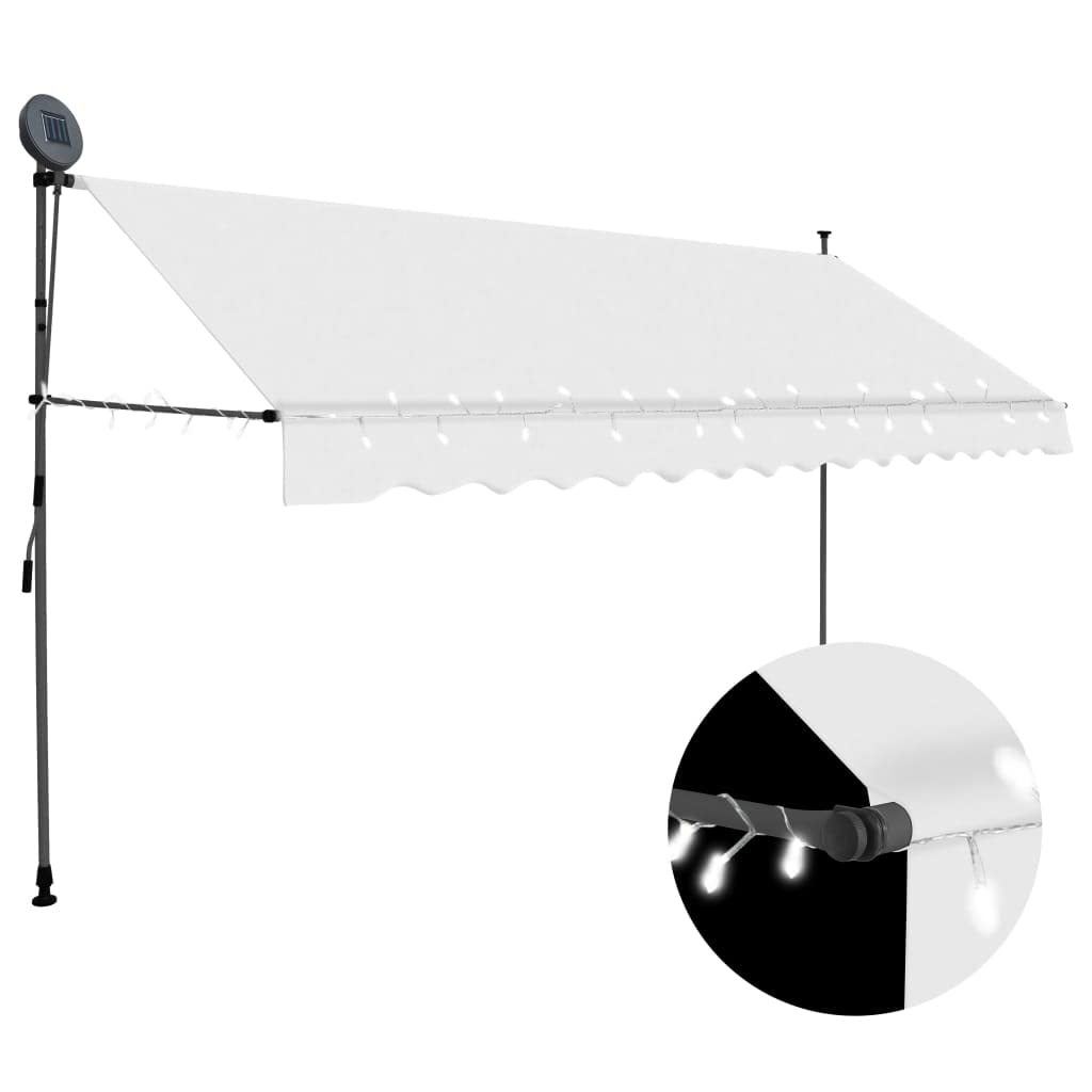 vidaXL Manual Retractable Awning with LED Lights, 118.1 Inch Cream - Perfect for Patio, Deck, and Outdoor Shade Cover
