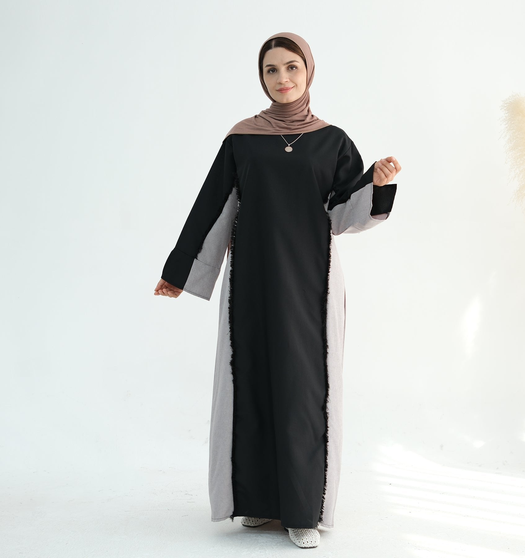 Blair Fringe Abaya Dress - Elegant Black Muslim Abaya with Decorative Fringe | Perfect for Prayer, Mosque, and Special Occasions