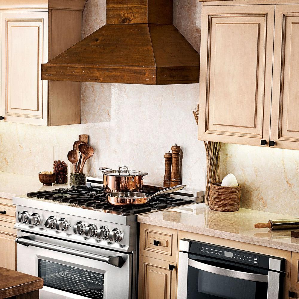 ZLINE Convertible Vent Walnut Wooden Wall Mount Range Hood - 36 Inch Stainless Steel Kitchen Exhaust Fan for Modern & Farmhouse Style Homes - Perfect for Cooking, Grilling, and Baking