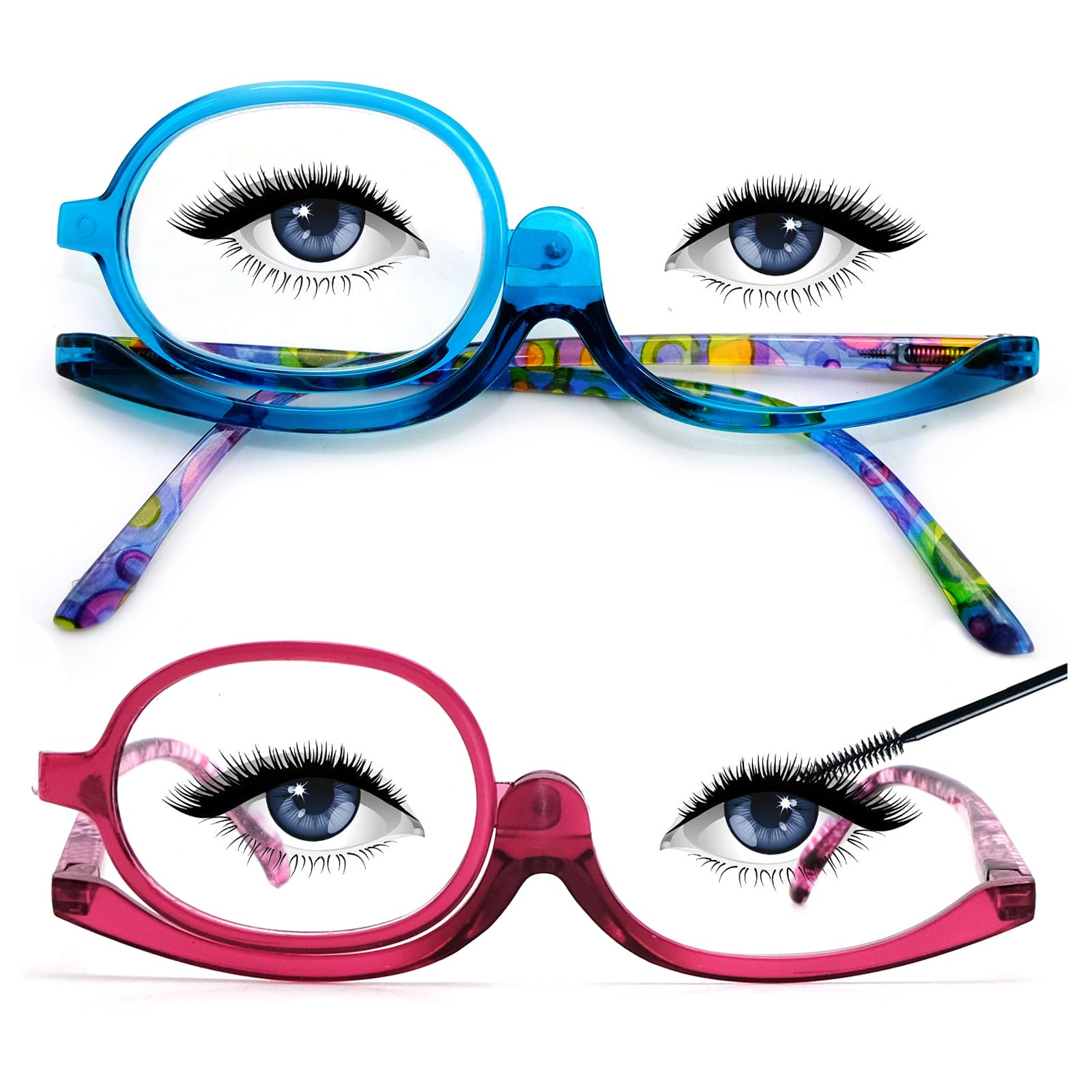 2 Pairs Magnifying Makeup Glasses for Women - Rotating Cosmetic Readers with LED Light for Perfect Eye Makeup Application | Ideal for Reading, Makeup, Beauty Salon & Home Use
