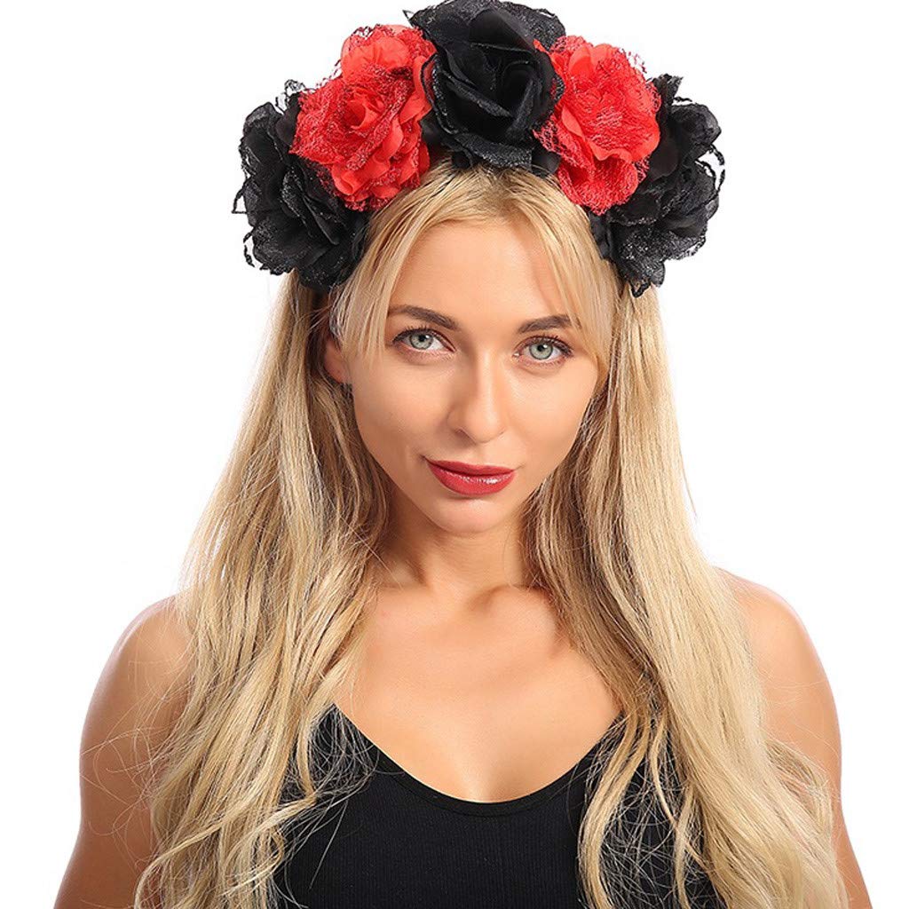 Adjustable Headband with Rose Flower - Halloween Headdress & Prom Hair Accessories for Women - Perfect for Costume Parties, Weddings, and Special Events