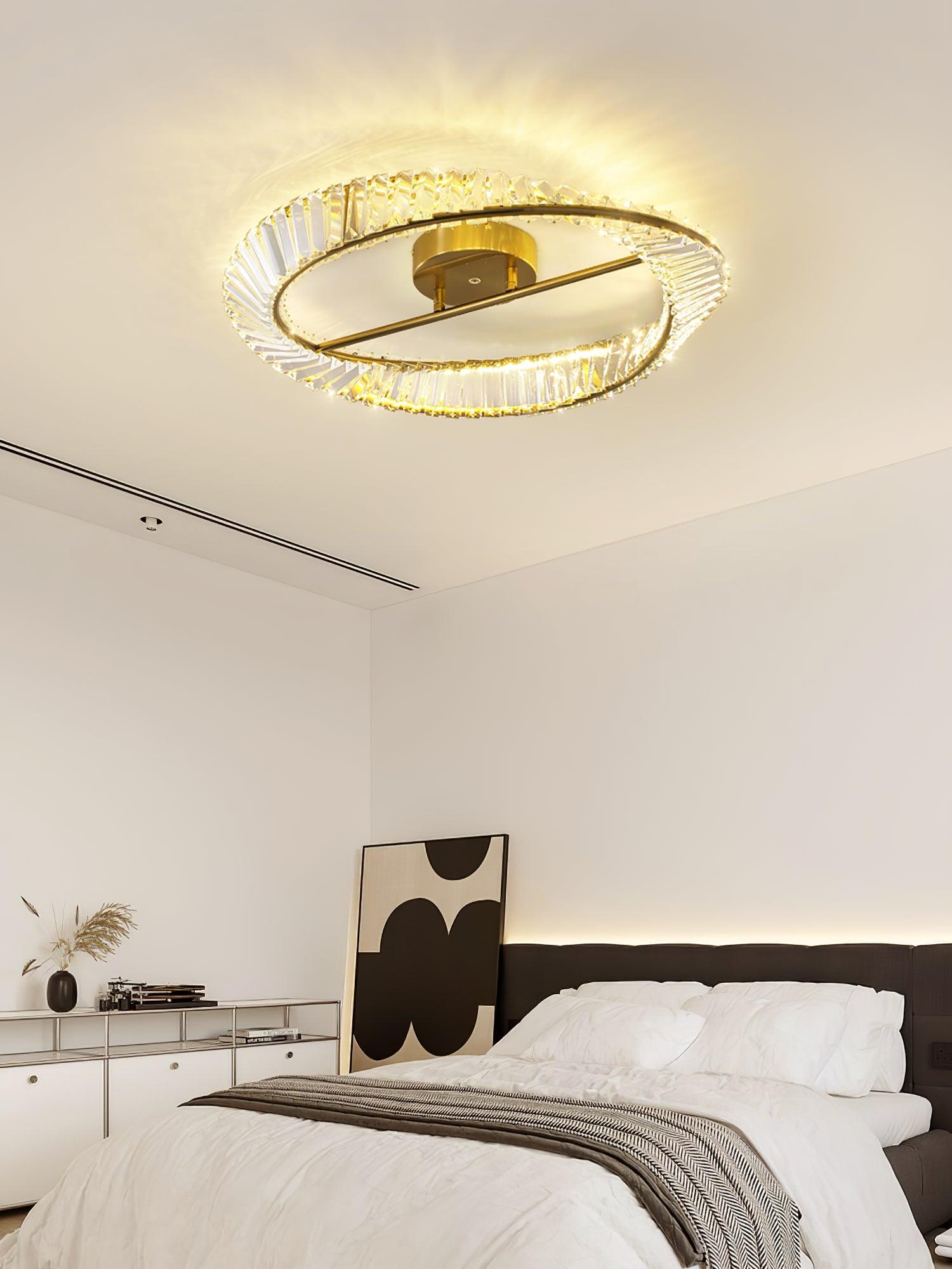 Elegant Crystal Rings Ceiling Light Fixture - Modern Chandelier for Dining Room, Bedroom & Living Room Décor
