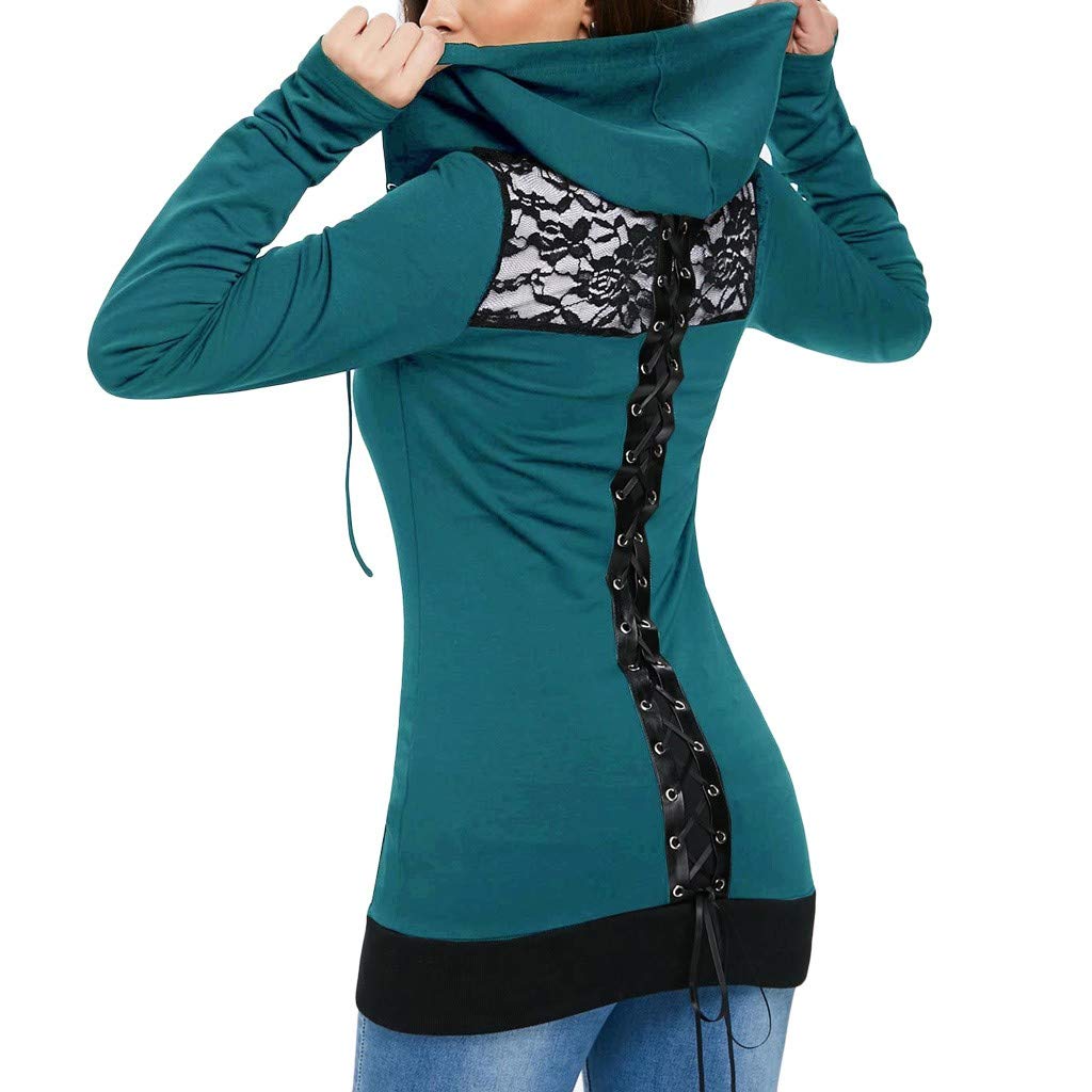 ZEFOTIM Women's Long Sleeve Lace-Up Back Zip Hoodie Sweatshirt - Bandage Casual Blouse with Hood for Women | Perfect for Fall Outfits, Streetwear Fashion & Everyday Comfort