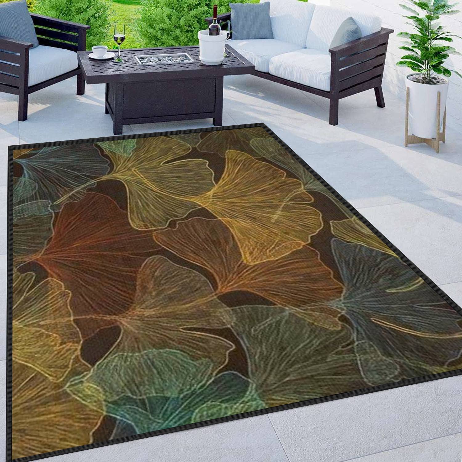 Autumn Ginkgo Leaves Abstract Non-Slip Area Rug - Modern Dark Leaves Skeleton Design Seamless Soft Floor Carpet for Living Room, Bedroom, Kids Room | Indoor/Outdoor Use | Perfect for Fall Home Decor & Cozy Spaces