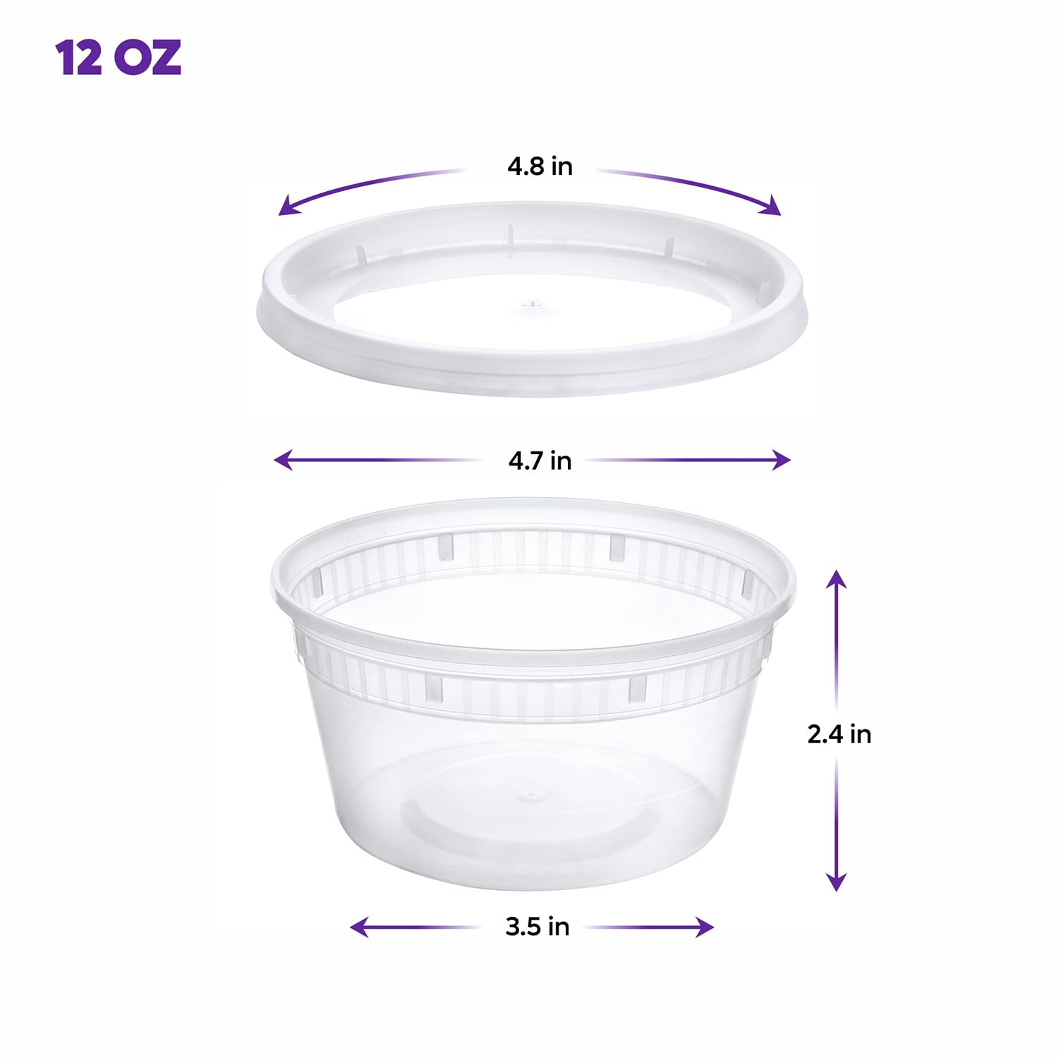 12 oz. (48 Count) Plastic Food Storage Deli Containers with Lids - Airtight & Leakproof for Soups, Sauces, Snacks - Perfect for Meal Prep, Restaurant Takeout & Home Kitchen Organization