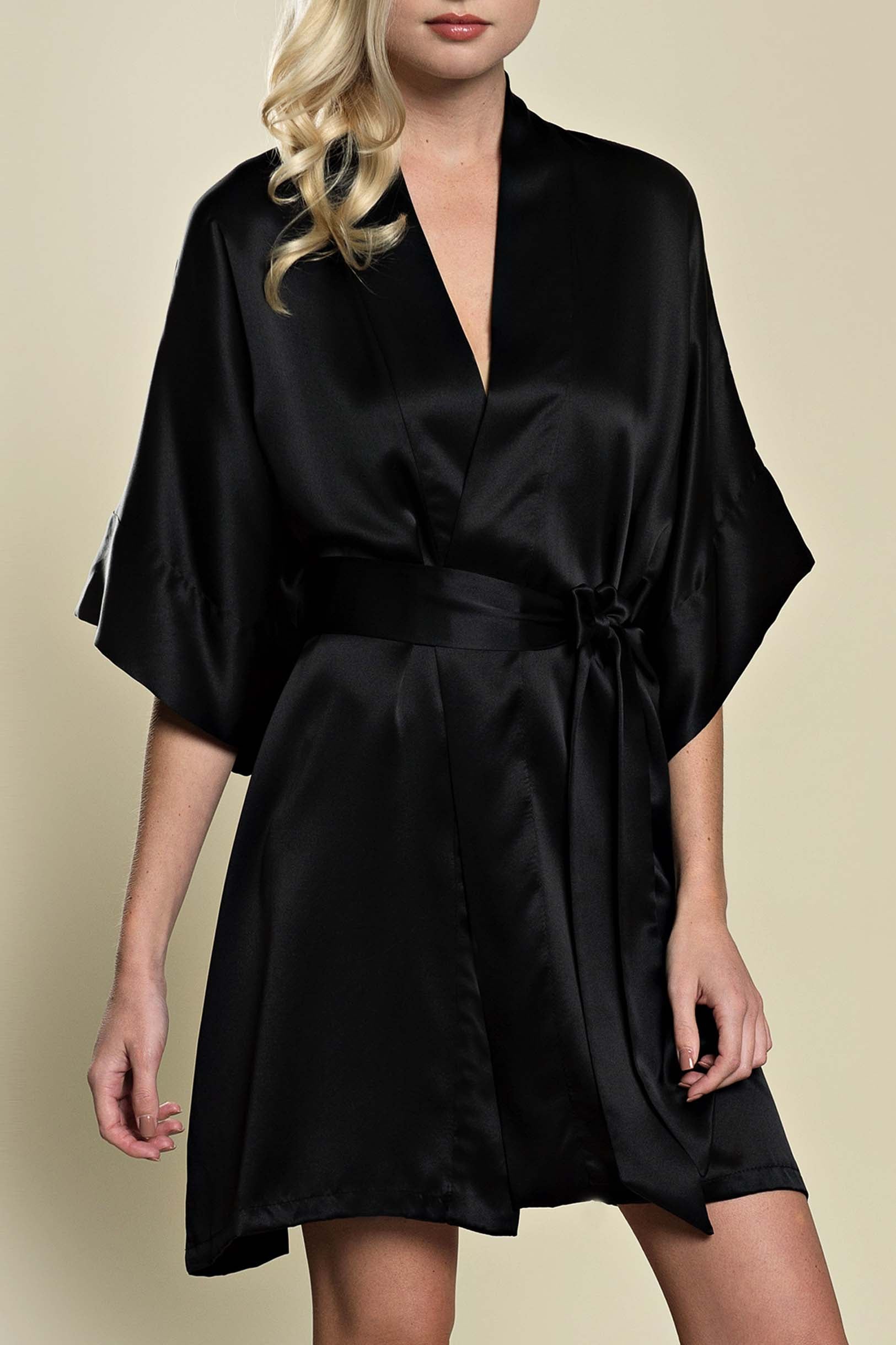Samantha Silk Kimono Bridal Robe - Elegant Bridesmaid Robes in Garnet Red, Ivory or Black | Perfect for Wedding Morning Prep, Bachelorette Party & Photo Shoots