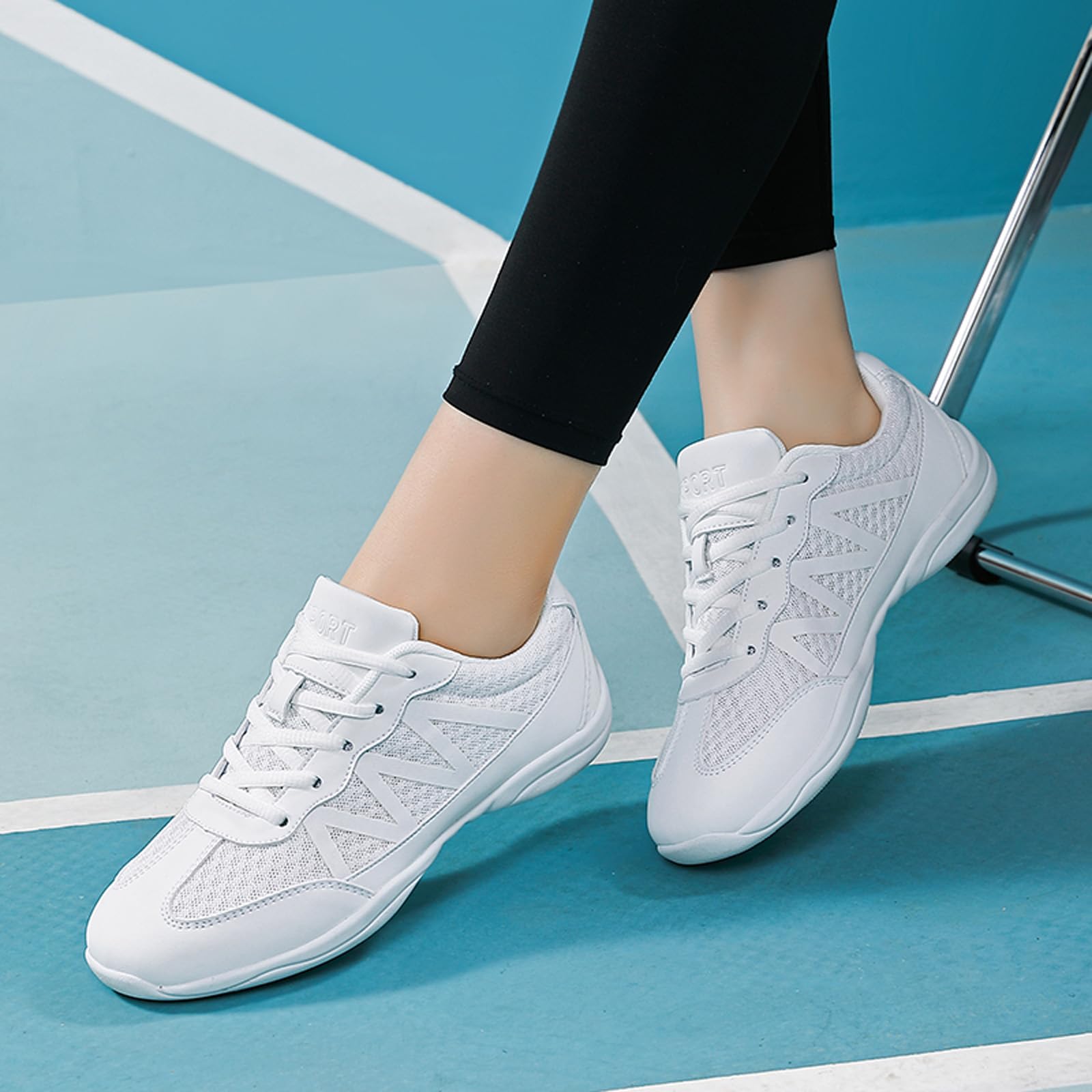FLIOZY Women's Cheerleading Shoes - White Breathable Lightweight Dance Shoes for Girls, Competition & Athletic Training - Perfect for Cheer Practice, Gym Workouts and Dance Performances