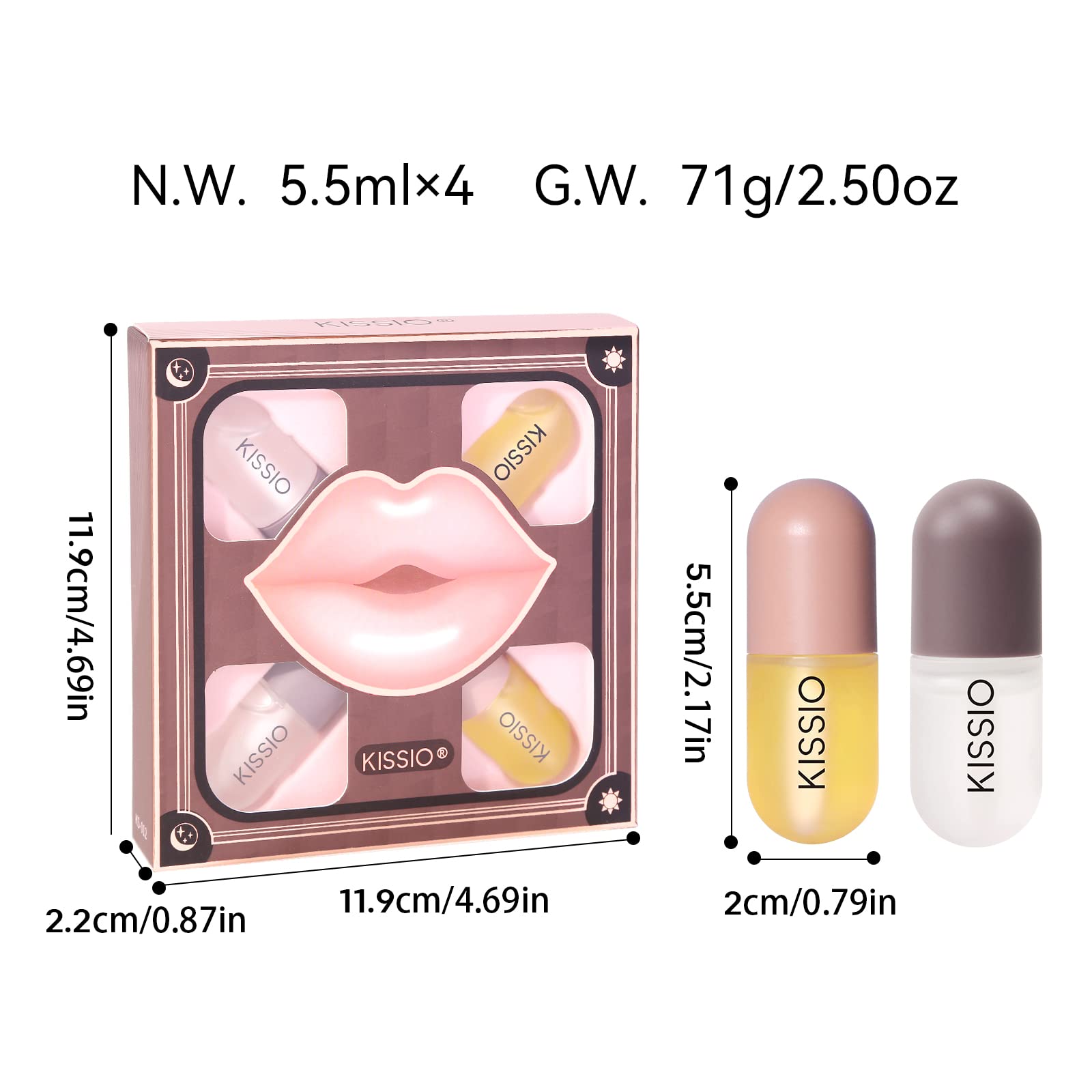 KISSIO Lip Plumper Set - 4PCS Natural Lip Plumping Gloss & Moisturizing Care for Day & Night Use | Cruelty-Free Vegan Formula (5.5ml x4) | Perfect for Date Night, Parties & Daily Lip Enhancement