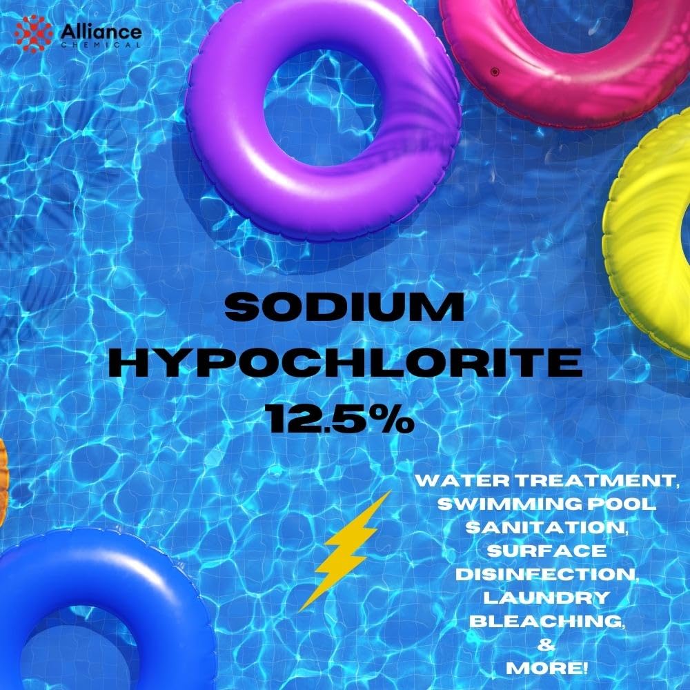 12.5% Sodium Hypochlorite Solution - 5 Gallon Pail | High Purity Pool Chlorine, Water Treatment Chemical | Ideal for Swimming Pool Maintenance, Disinfection & Industrial Cleaning