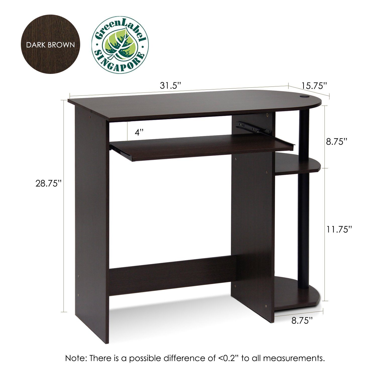 Furinno Simplistic Easy Assembly Computer Desk with Keyboard Tray - Dark Brown/Black Home Office Desk for Small Spaces, Gaming & Study Workstation
