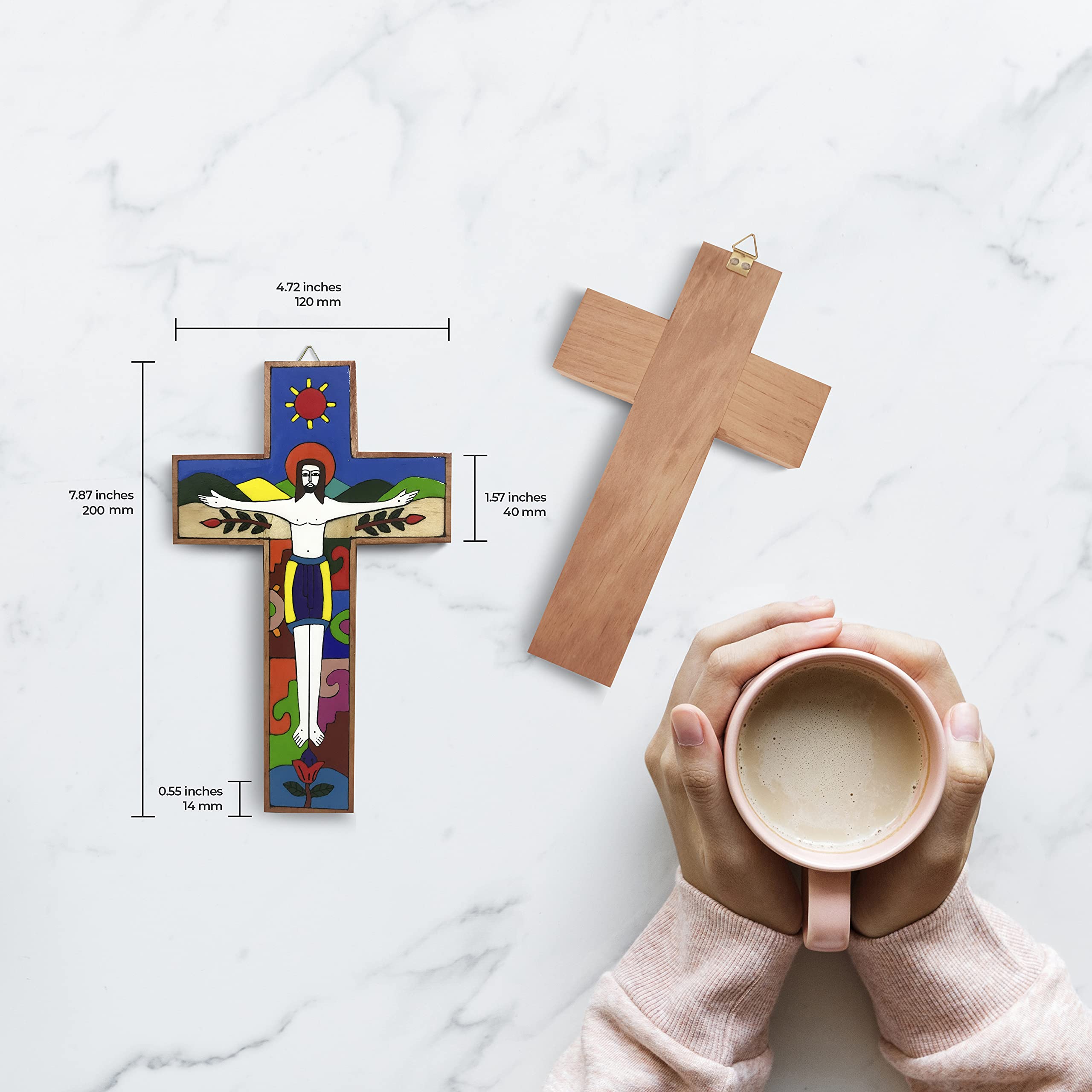 Wooden Crucifix Wall Cross - 5x8 Inch Catholic Home Decor, Religious Wall Art, Christian Gift for Mom - Perfect for Bedroom, Church & Prayer Room Decor