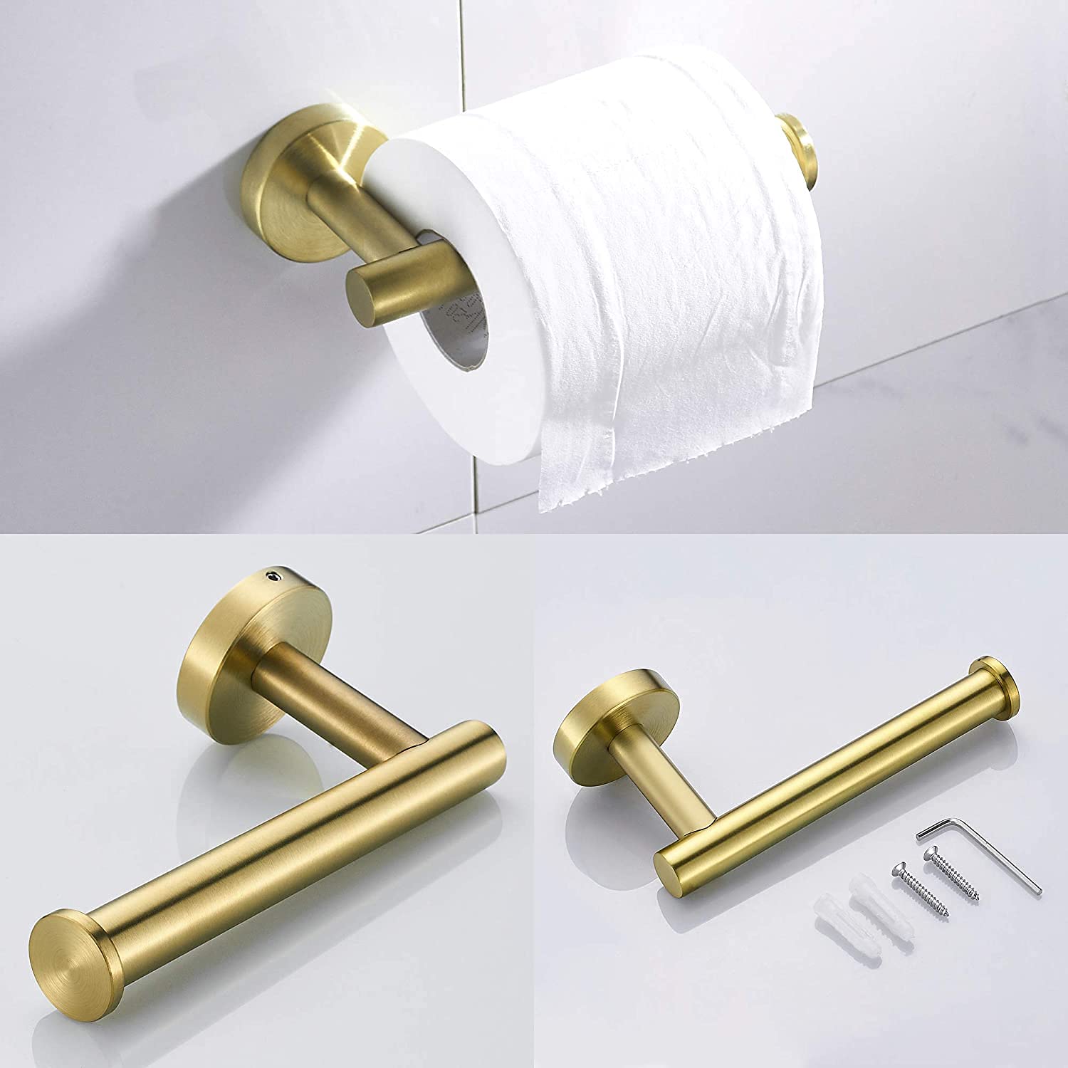 3-Piece Bathroom Hardware Set - Brushed Gold Finish - Modern Towel Bar, Robe Hook & Toilet Paper Holder - Perfect for Bathroom, Spa & Guest Room Decor
