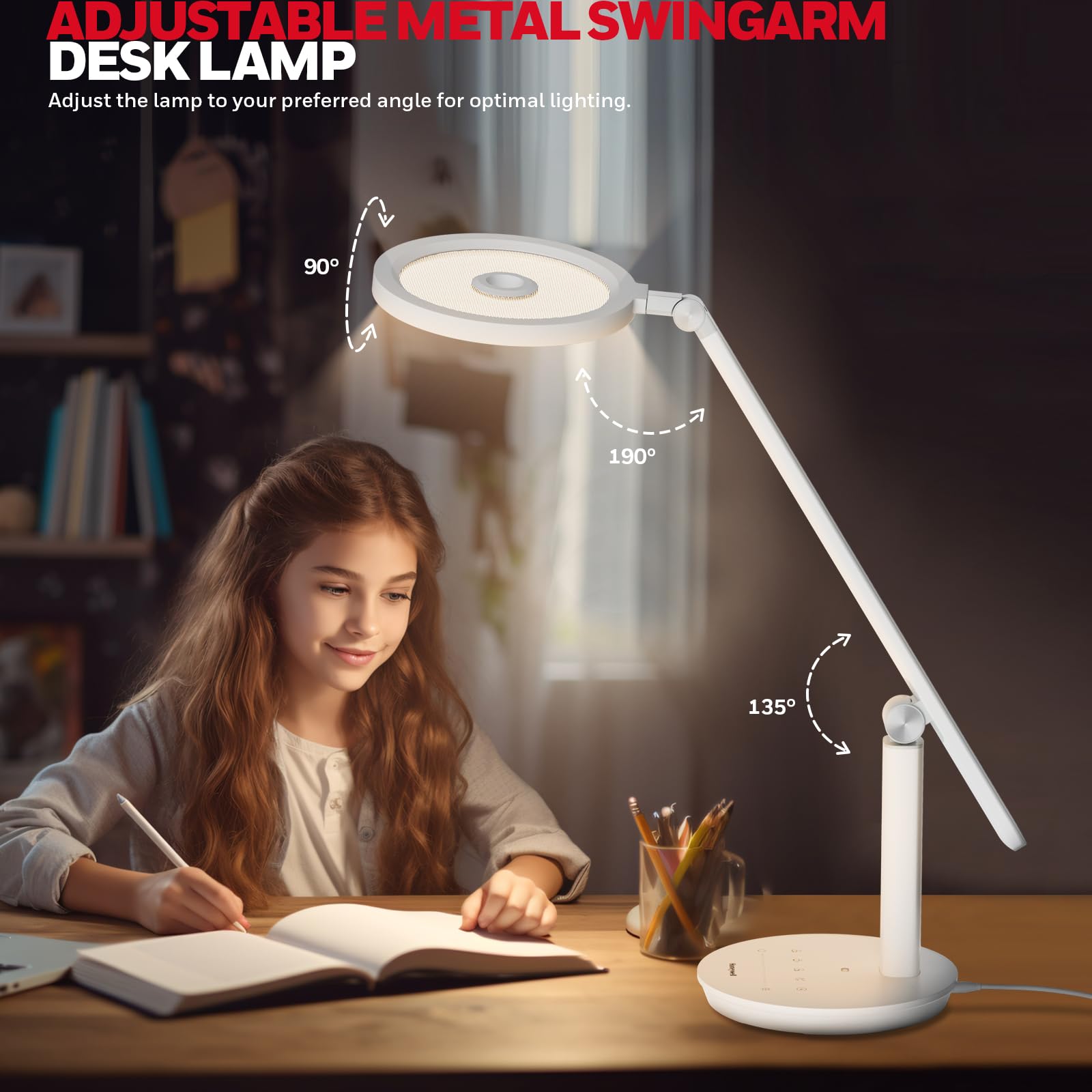 HONEYWELL H6 Sunturalux™ Eye-Caring LED Desk Lamp - 800LM Dimmable Office Light with Timer & Touch Control, Tall Reading Lamp for Home Office, Study, Bedroom, Webcam Lighting - Perfect for Zoom Meetings, Night Reading & Workspace Illumination