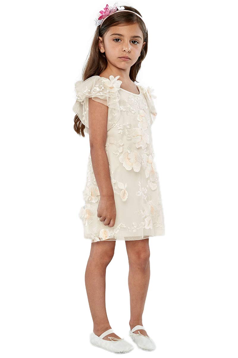 Blooming Romance Flutter Sleeve Dress - 100% Ivory Biscotti Elegant Wedding Guest Dress for Bridal Shower, Garden Party & Summer Events