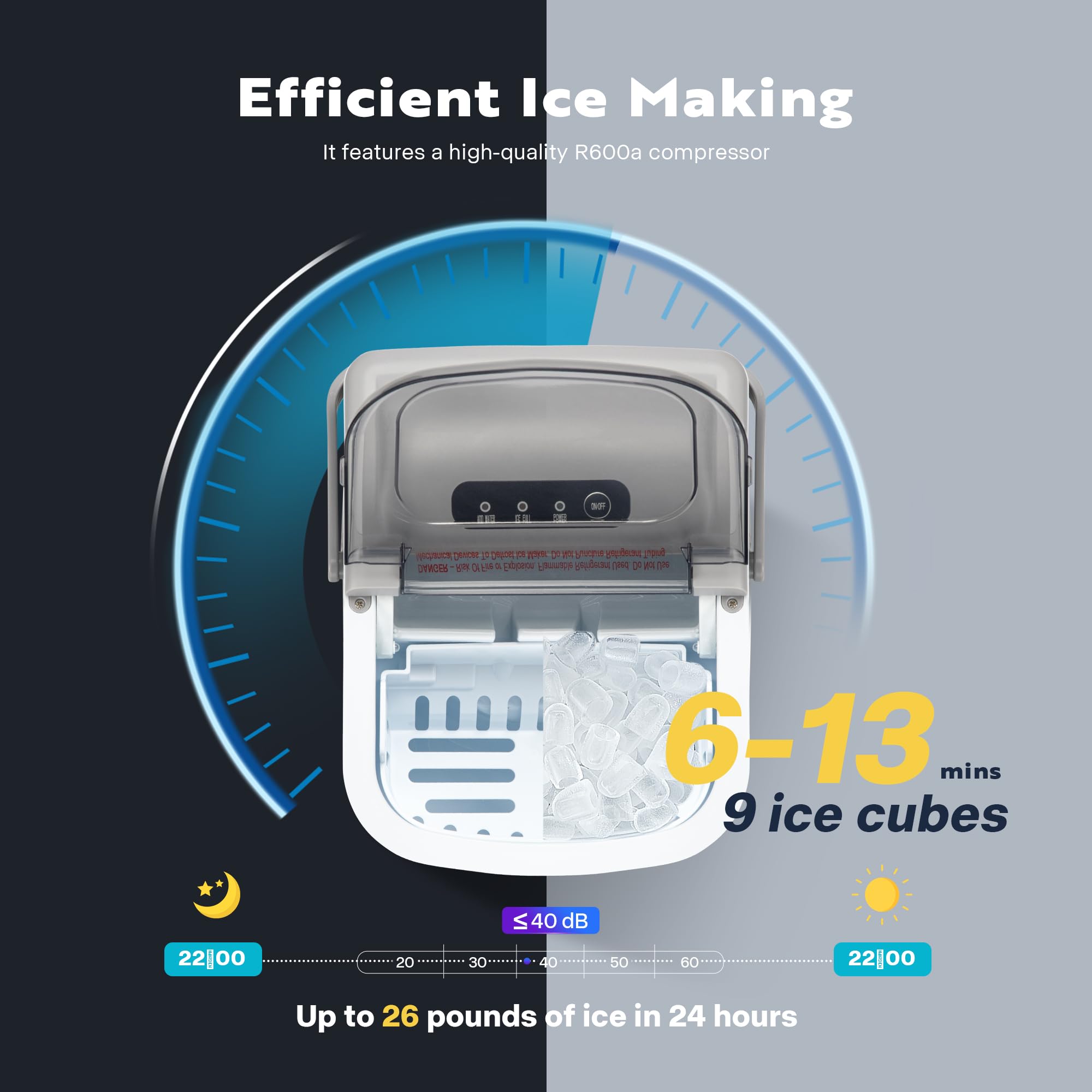VIVOHOME 26lbs/Day Portable Ice Maker Machine - Compact Countertop Automatic Ice Cube Maker with Self-Cleaning Function, Scoop & 10 Ice Bags - Perfect for Home, Office, RV, Boat & Outdoor Parties (Silver)