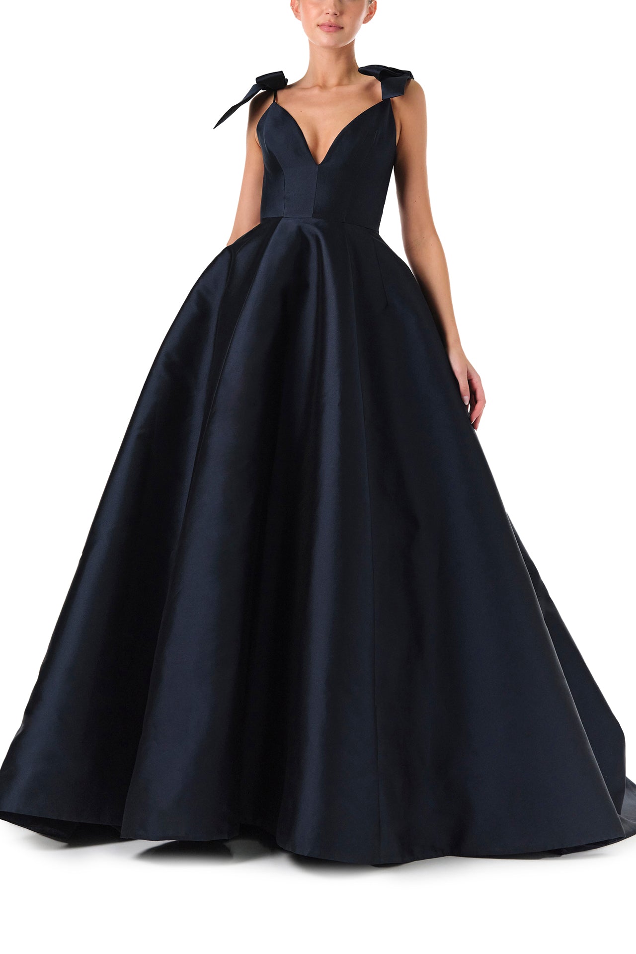 Elegant Deep V Neck Ball Gown with Bow Accents - Perfect for Prom, Evening Gala & Formal Events