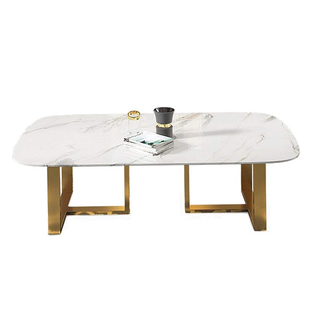 Industrial Style Coffee Table - White Small Rectangle Marble Top Sofa Table for Living Room, Reception, or Lounge - Perfect as End Table, Couch Table, or Tea Table for Modern Home Decor