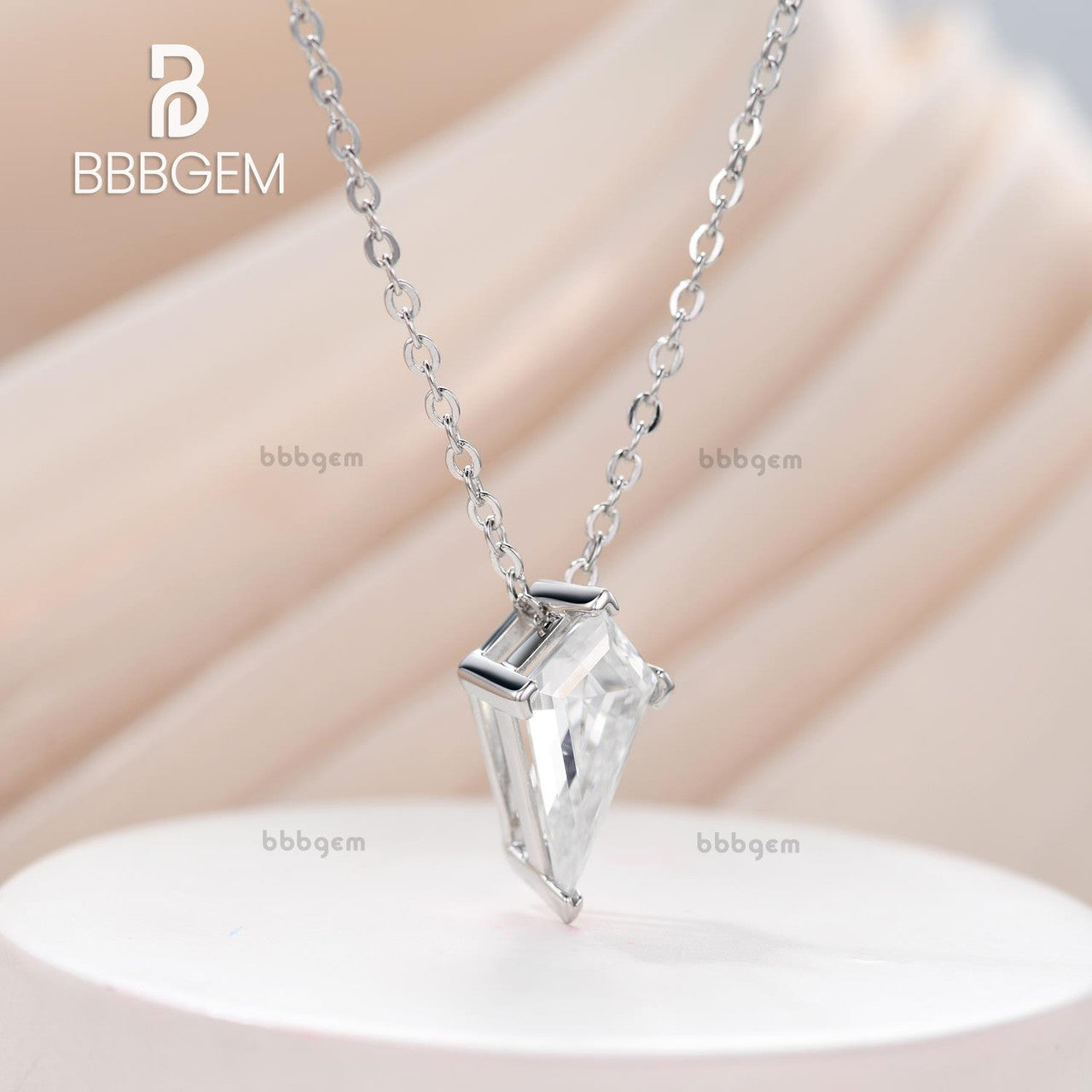 V Prong Long Kite Step Cut Colorless Moissanite Solitaire Pendant Necklace - Elegant Bridesmaid & Bridal Jewelry for Weddings, Anniversaries & Special Occasions