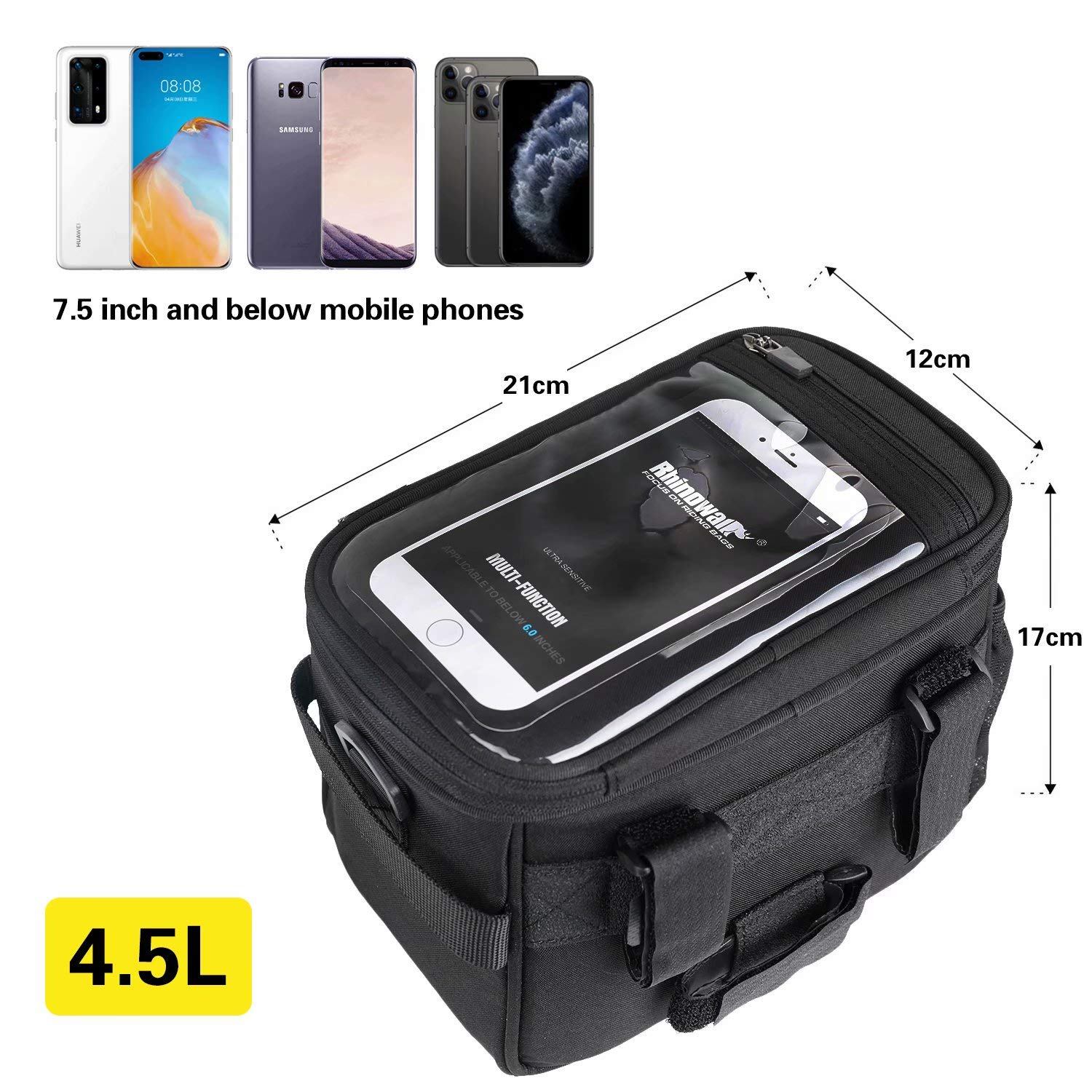 Rhinowalk Waterproof Bike Handlebar Bag - Front Bicycle Pack with Touch Screen Shoulder Strap for Phone, Camera & Essentials | Perfect for Cycling, Commuting & Outdoor Adventures