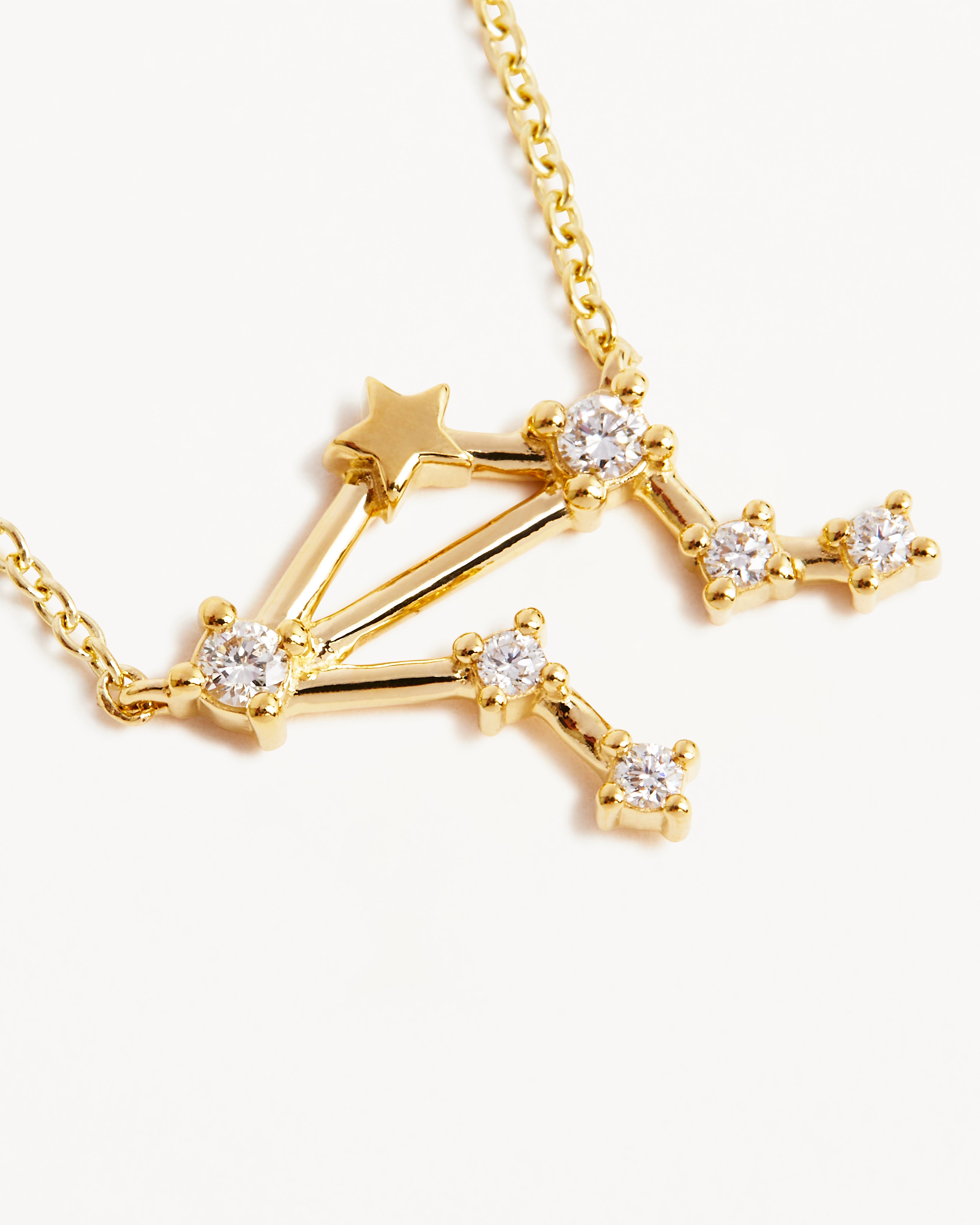 14K Solid Gold Starry Night Zodiac Constellation Diamond Necklace for Libra - Elegant Celestial Jewelry for Birthday, Anniversary & Special Occasion Gifts