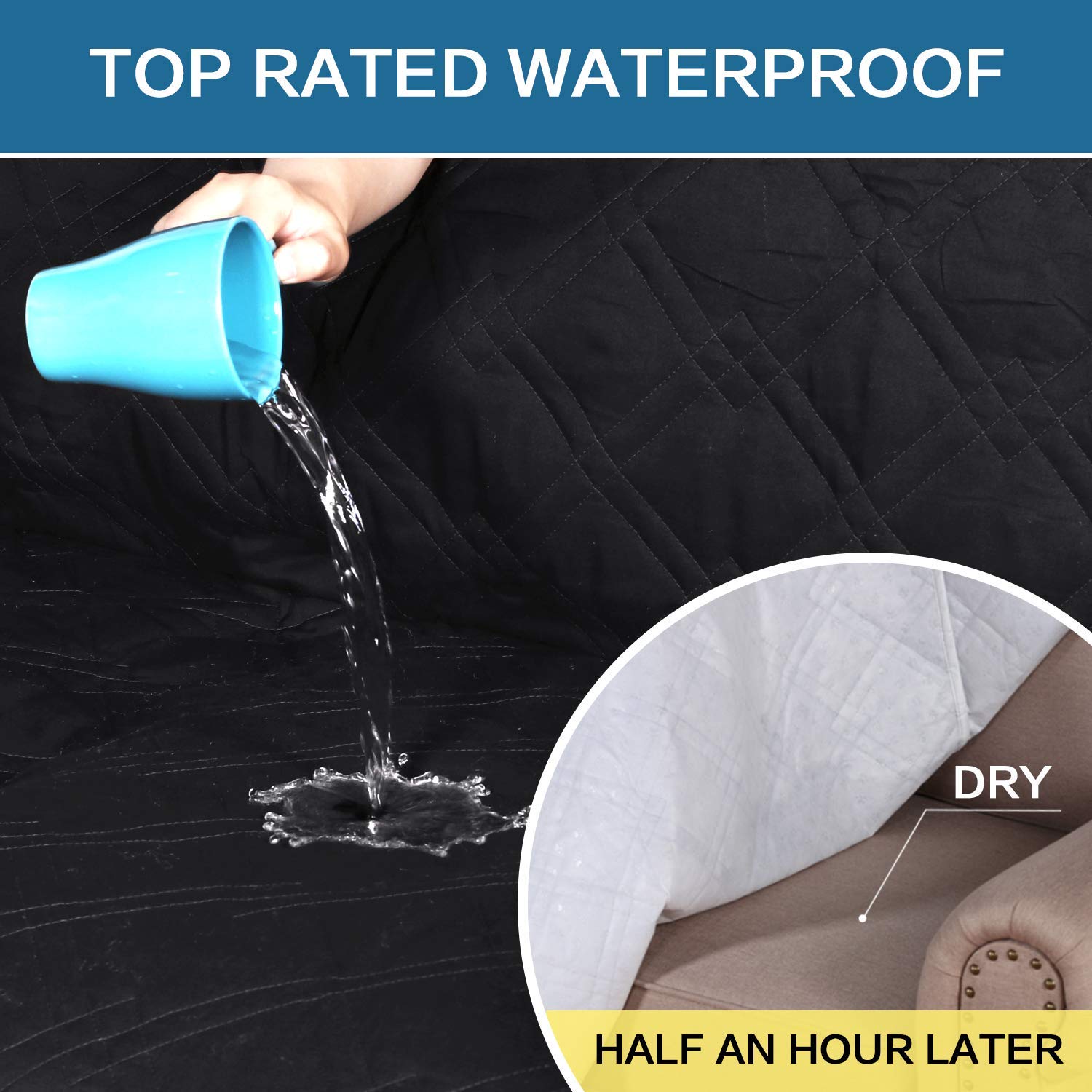 H.VERSAILTEX 100% Waterproof Quilted Sofa Cover Set - 3-Piece Furniture Protector for Couches, Loveseats & Recliners (Spill-Proof, Pet-Friendly) - Perfect for Homes with Kids, Pets or High-Traffic Living Rooms