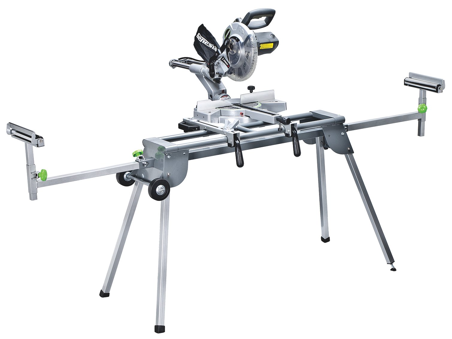 Genesis GMSS400W Heavy-Duty Folding Miter Saw Stand - Universal Quick-Release Mounting Brackets, Tool-Free Adjustments & Wheels - All-Steel Construction for Woodworking & Construction Sites (Gray) - Perfect for DIY Projects, Carpentry & Professional Job Sites