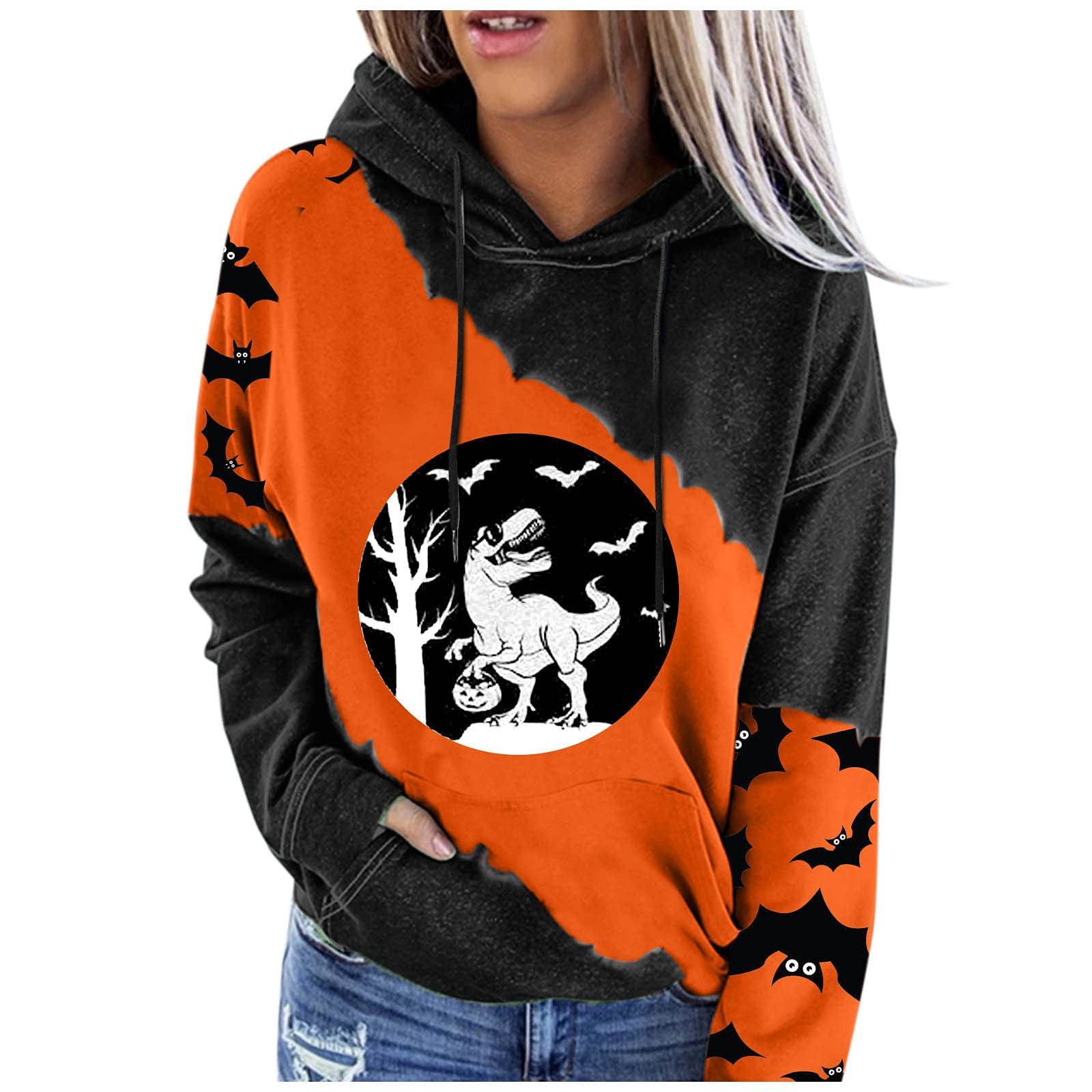 Women's Printed Stitching Zip-Up Hoodie - Long Tunic Length Casual Sweatshirt for Plus Size Ladies | Perfect for Vacation, Travel & Everyday Wear