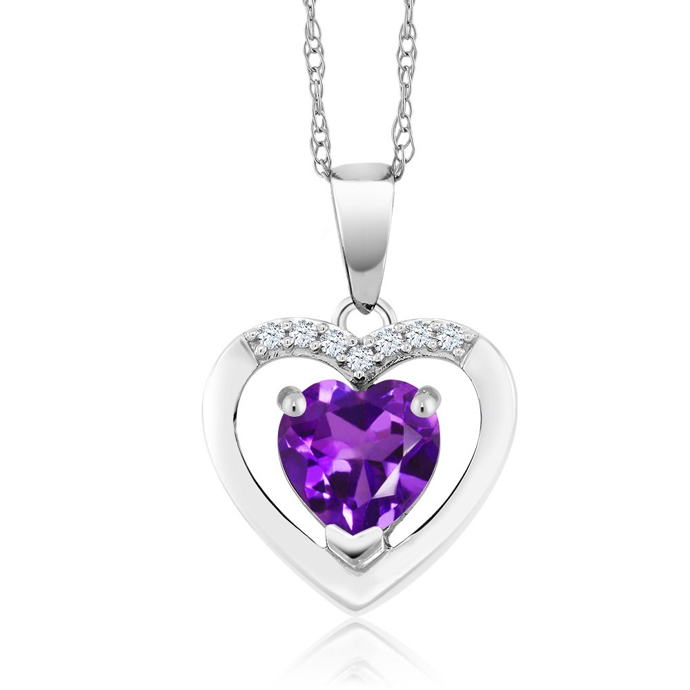 10K White Gold Heart Birthstone Pendant Necklace with 6MM Gemstone & White Diamonds | 18 Inch Chain | Elegant Jewelry Gift for Women | Perfect for Anniversaries, Birthdays & Special Occasions