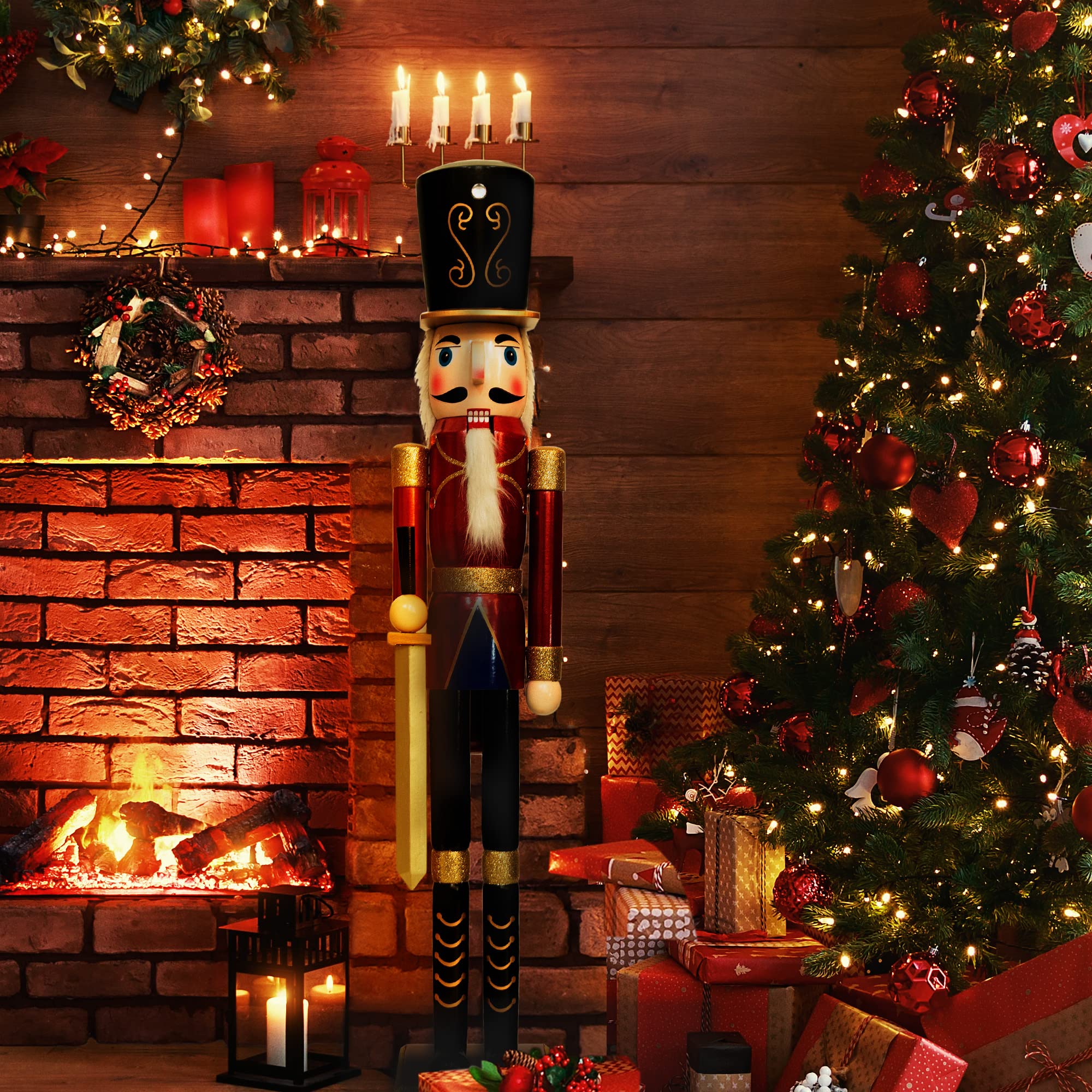 4ft Large Wooden Christmas Nutcracker Soldier Figurine - Holiday Decor for Front Door, Christmas Tree, Mantel & Fireplace - KI Store - Perfect for Festive Home & Office Decorations